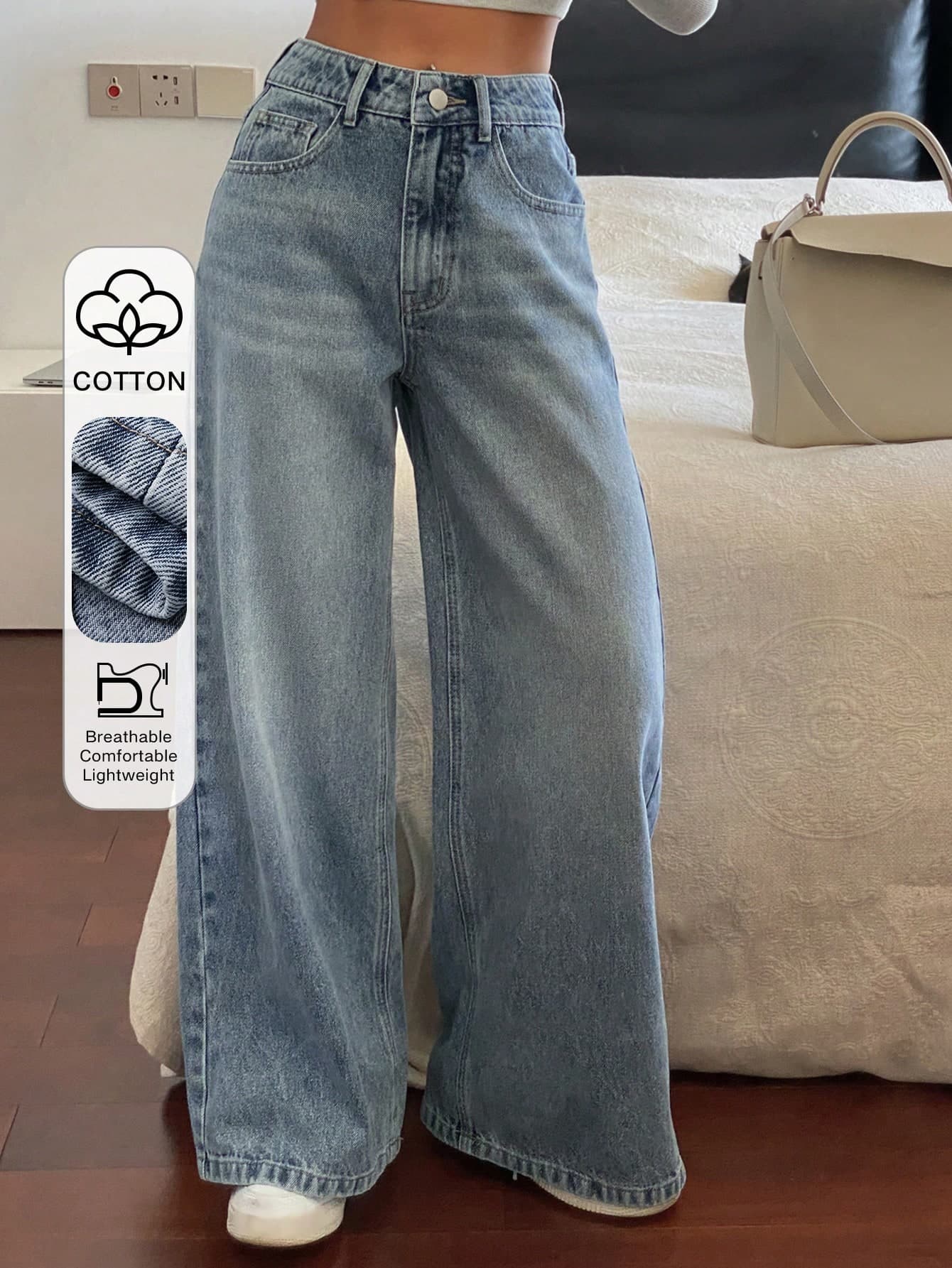 DAZY Women's Regular Waist Loose Straight Leg Casual Jeans Y2k