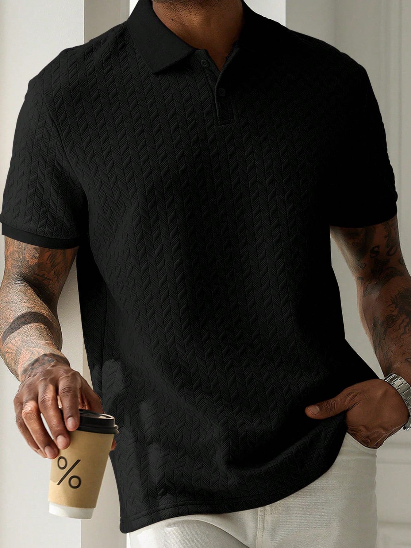 HUEFORM Men's Solid Color Casual Versatile Commuting Short Sleeve Polo Shirt Luxury Men's Golf Shirt Black Pattern Polo Men, Formal