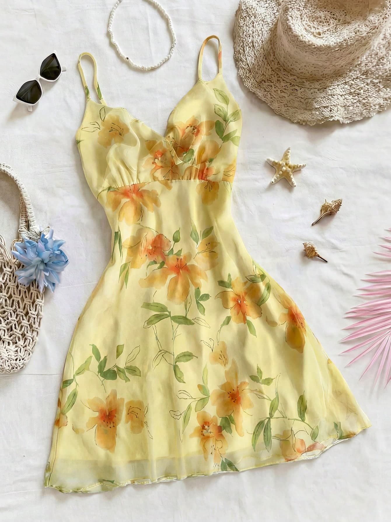 INAWLY Floral Print Sleeveless Casual Vacation Dress
