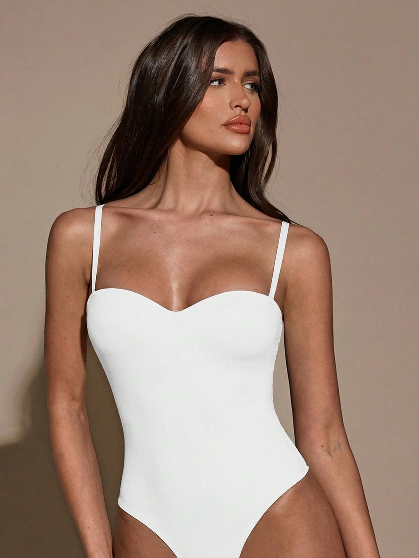 SHEIN BAE Women's Casual Everyday Commute Minimalist Solid Color Fitted Bodysuit, Summer