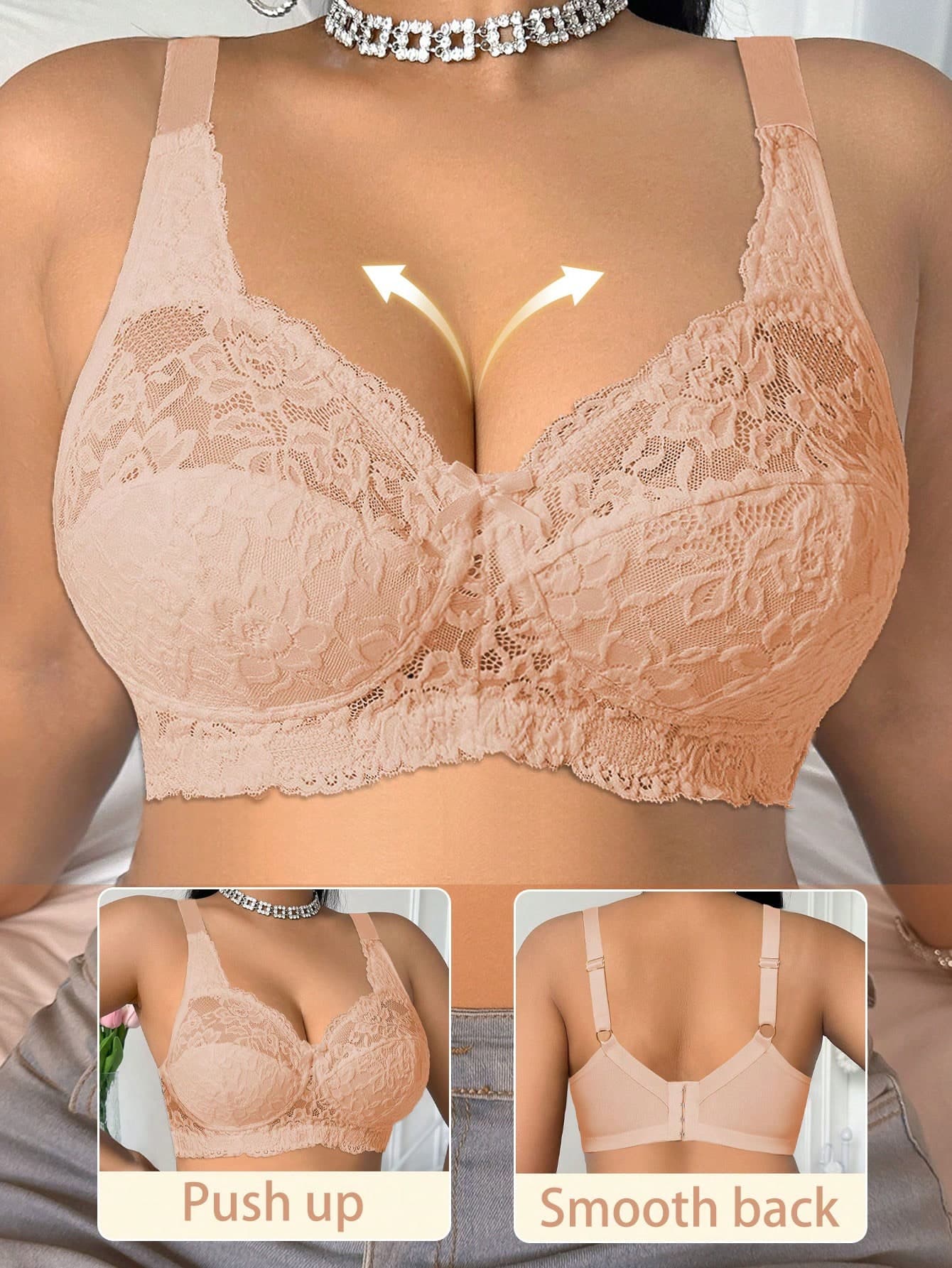 DesireSculpt 1pc Plus Size Women Lace Wireless Bra