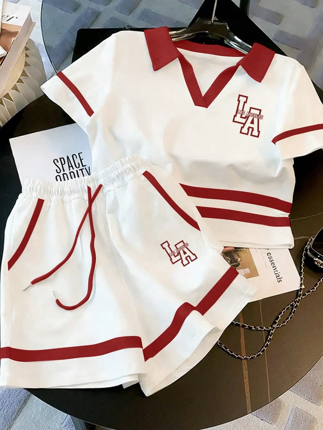 Franclia Fitted Polo Collar Short Sleeve Top + Casual Shorts Set