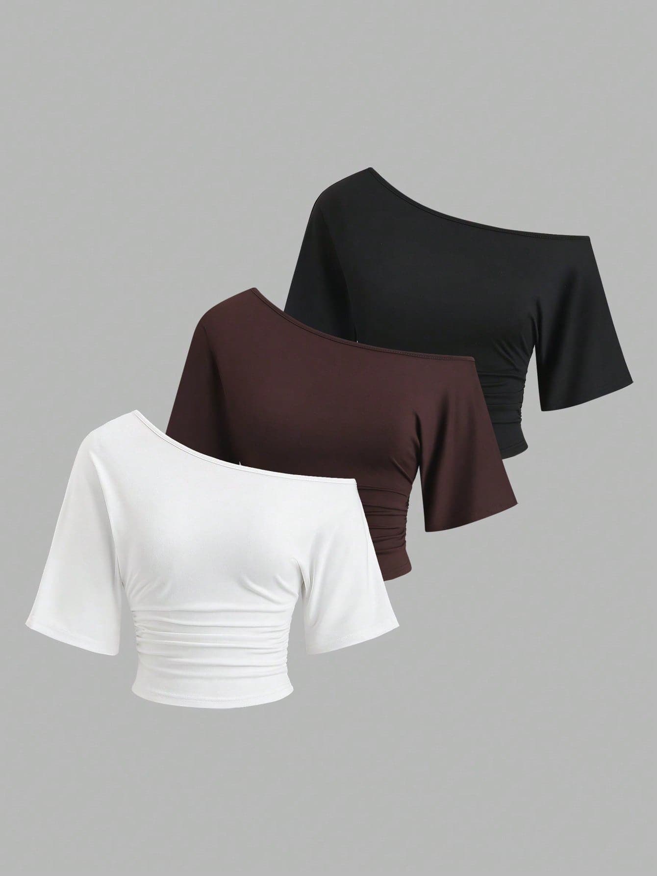 Sweetra 3 Pack Cold Shoulder Fitted Tops Set For Women,White And Black,Summer,Casual,Night Out,Fashionable Off Shoulder Tight Tops For Daily Commute
