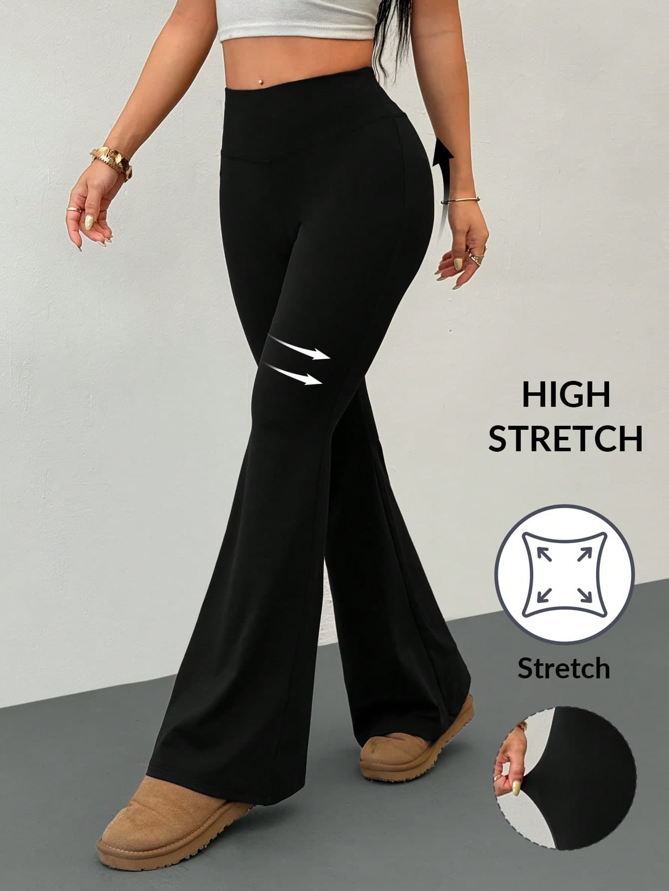 SHEIN PETITE Women's High Waist Elastic Yoga Pants, Slimming Fitness Leggings ,Petite Women