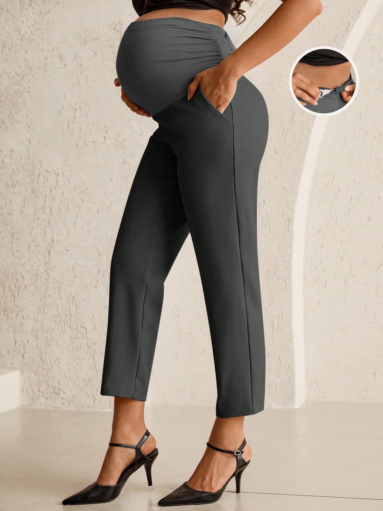 MaterniWear Maternity Casual Everyday Commute Solid Color Adjustable Waist Pregnancy Pants Fall