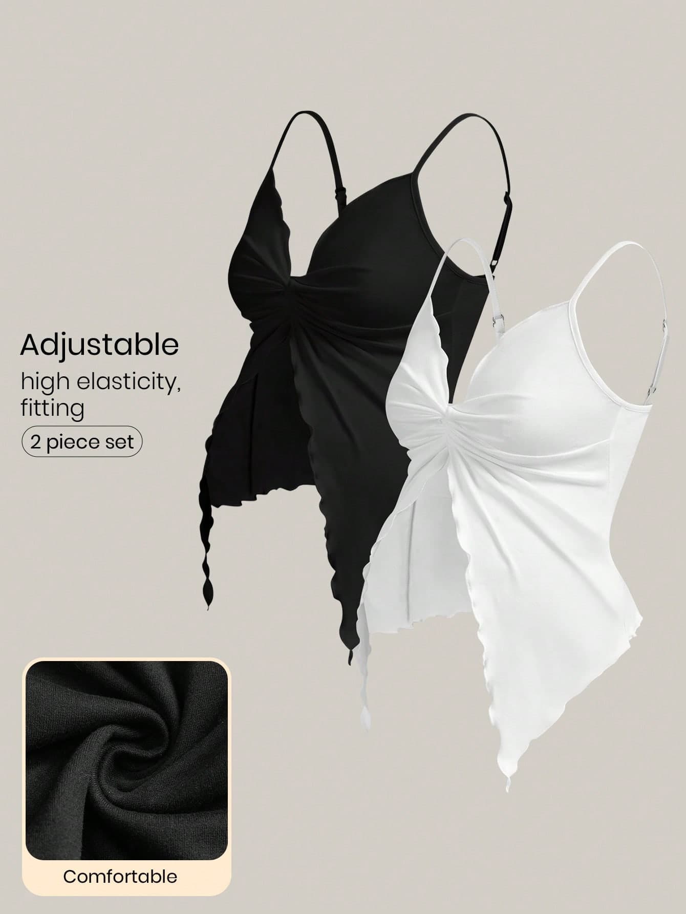 Modmama 2pcs Maternity Solid Color Twist Design Open Hem Camisole Set Cami Tops For Women Asymmetrical Top Elegant Adjustable 2 Piece Corset