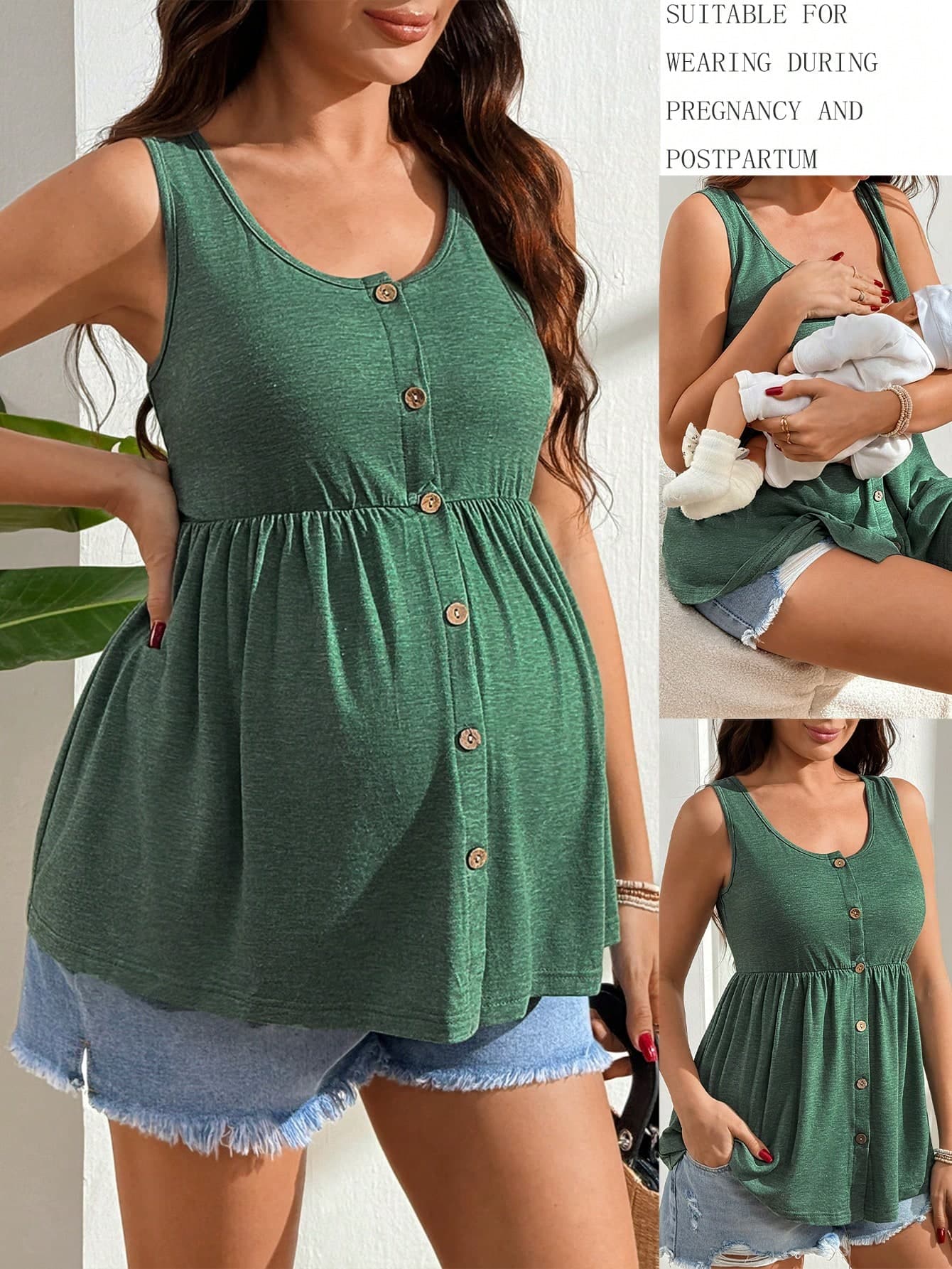 GentleRue Maternity Maternity Casual Solid Color Sleeveless Nursing Top, Summer
