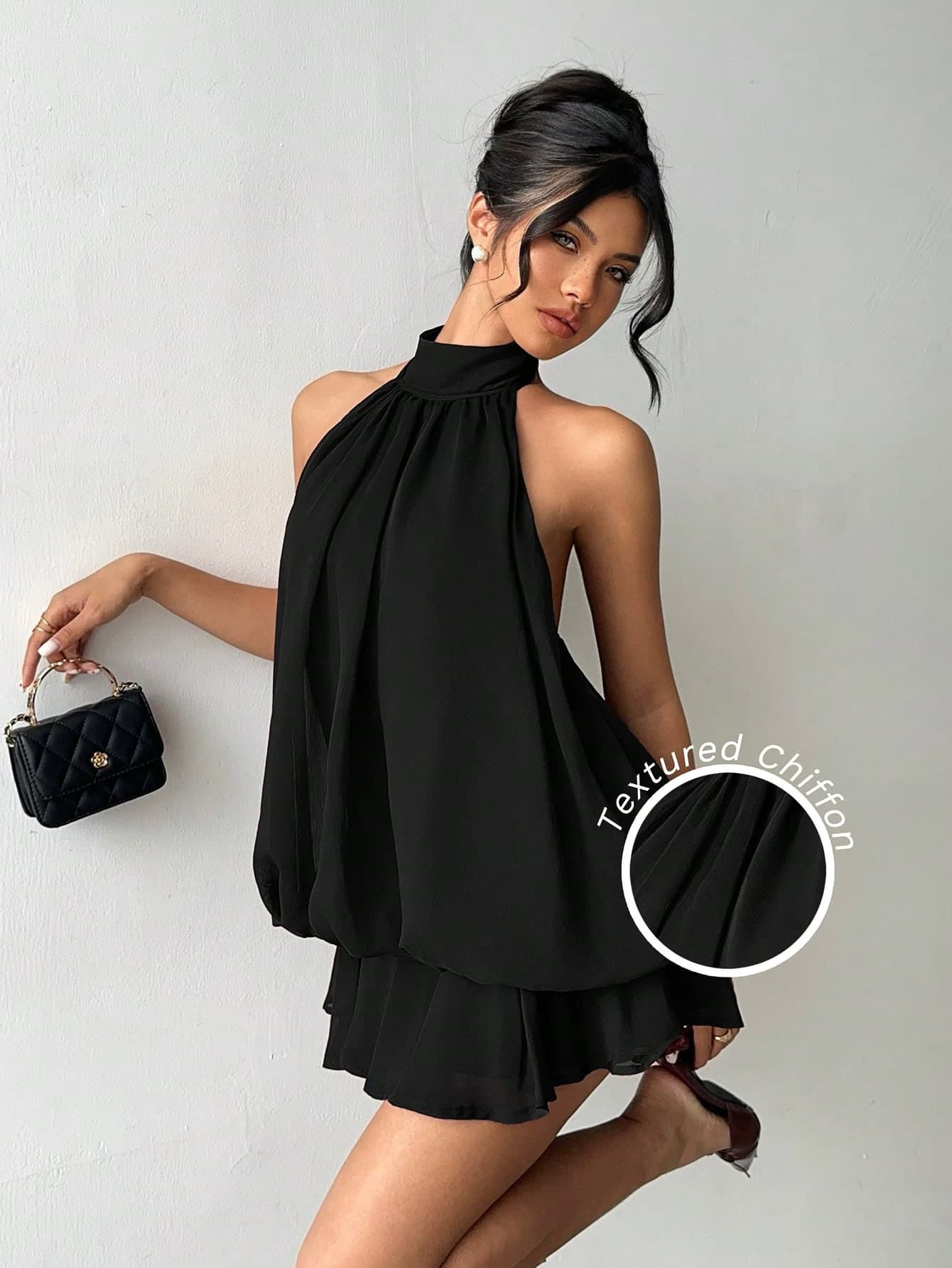 Aloruh Women's Elegant Light Yellow Halter Tie Mini Dress,Black Dress For Women,Summer Dresses For Women
