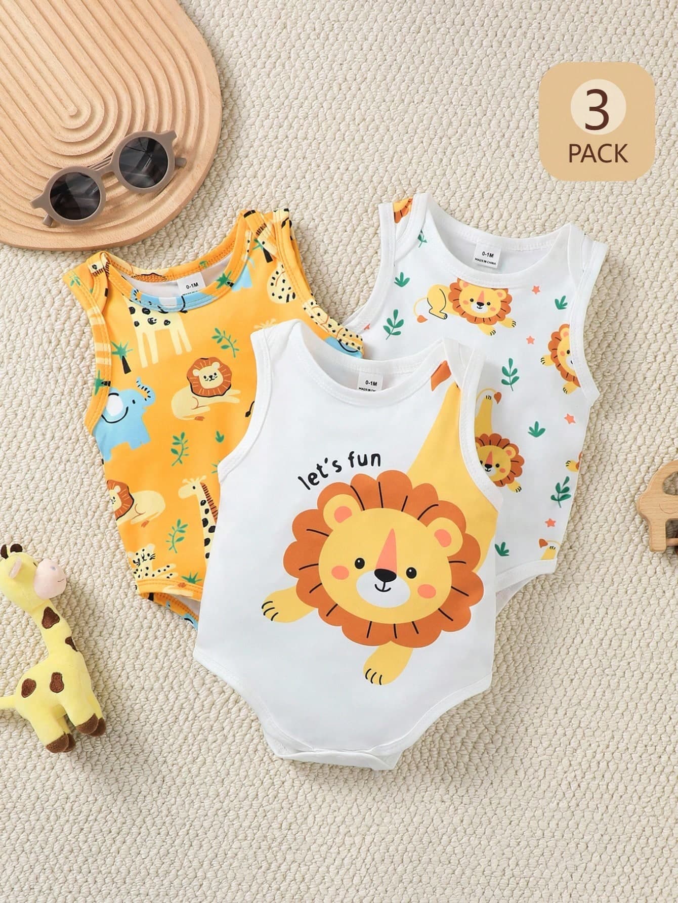 SHEIN Playful Pals 3pcs Baby Boys Summer Blue Cute Ocean Creature Print Romper