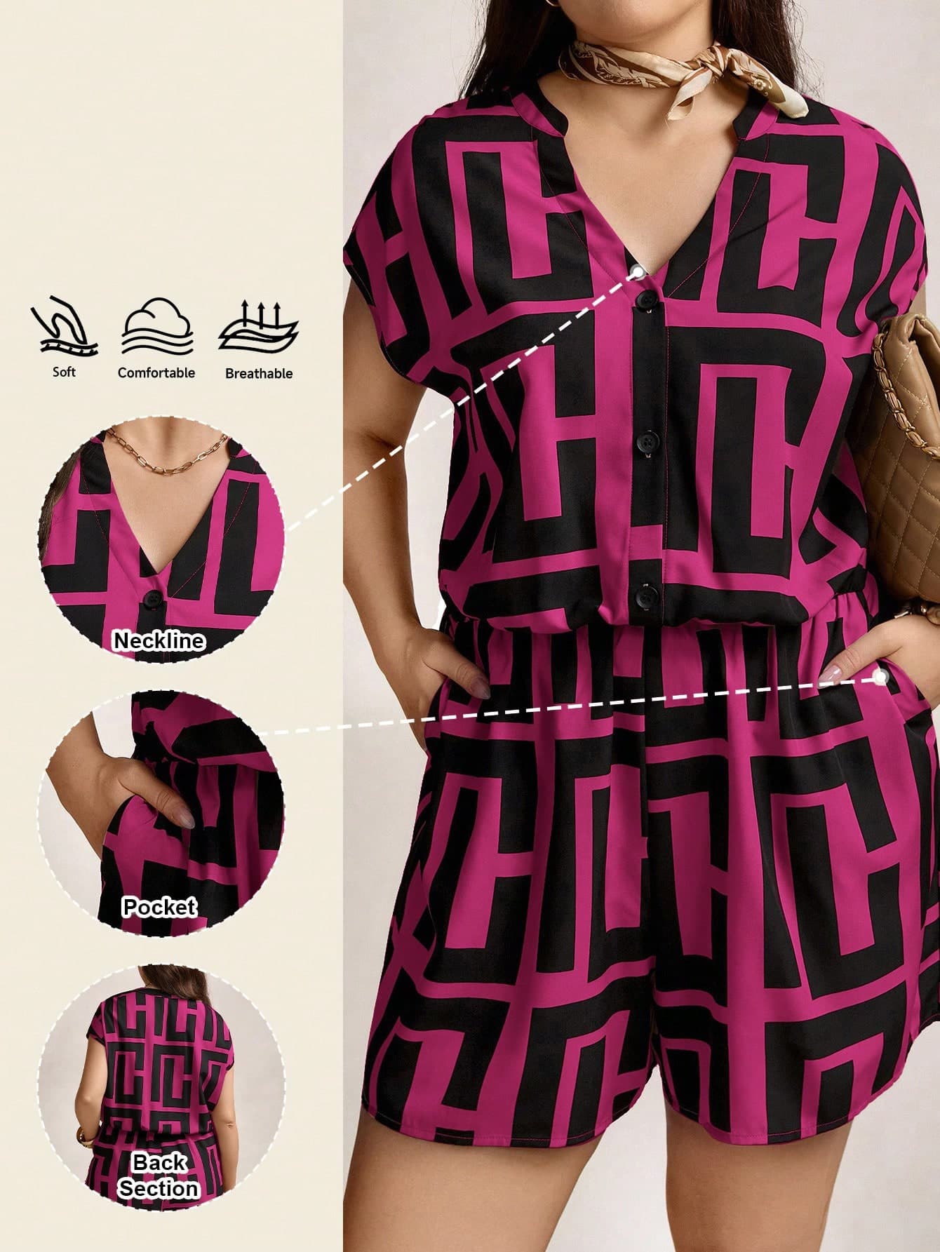 Zelara Women's Plus-Size Summer Black Asymmetrical Geometric Print Two Piece Set,Smart Casual Vacation Lounge Outfits,Nautical Navycore Jumpsuit Coord Set