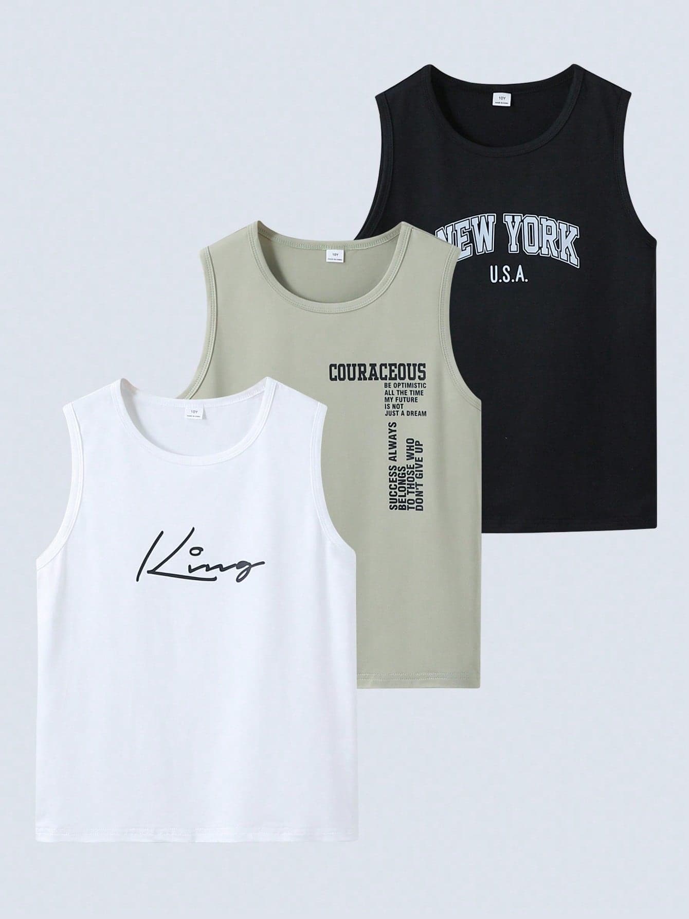 Casuvi Kids 3pcs/Set Boys' Casual Assorted Printed Pattern Tank Tops, Comfortable & Breathable For Daily Wear, Match With Shorts