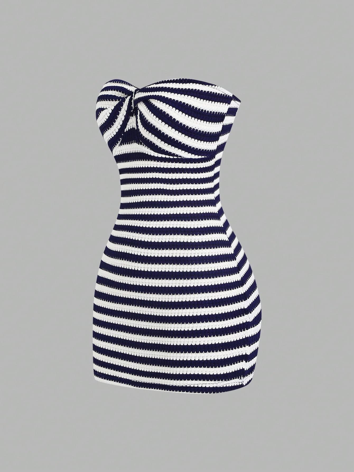 Sweetra Women's Contrast Stripe Backless Knit Tube Top Bodycon Mini Dress, Summer