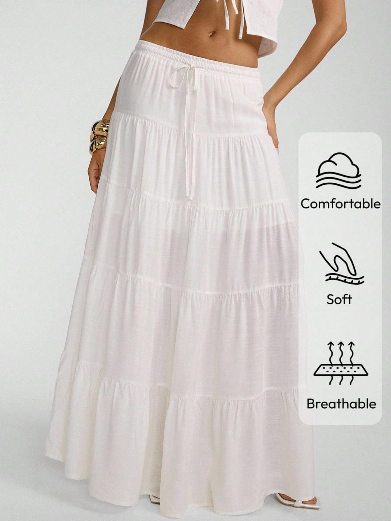 Aloruh Women's Summer Boho White Linen Maxi Skirt,Elegant Pleated A-Line Flare Long Skirt,Beach Vacation Holiday Outfits,Resort Wear,Casual Graduation Skirt