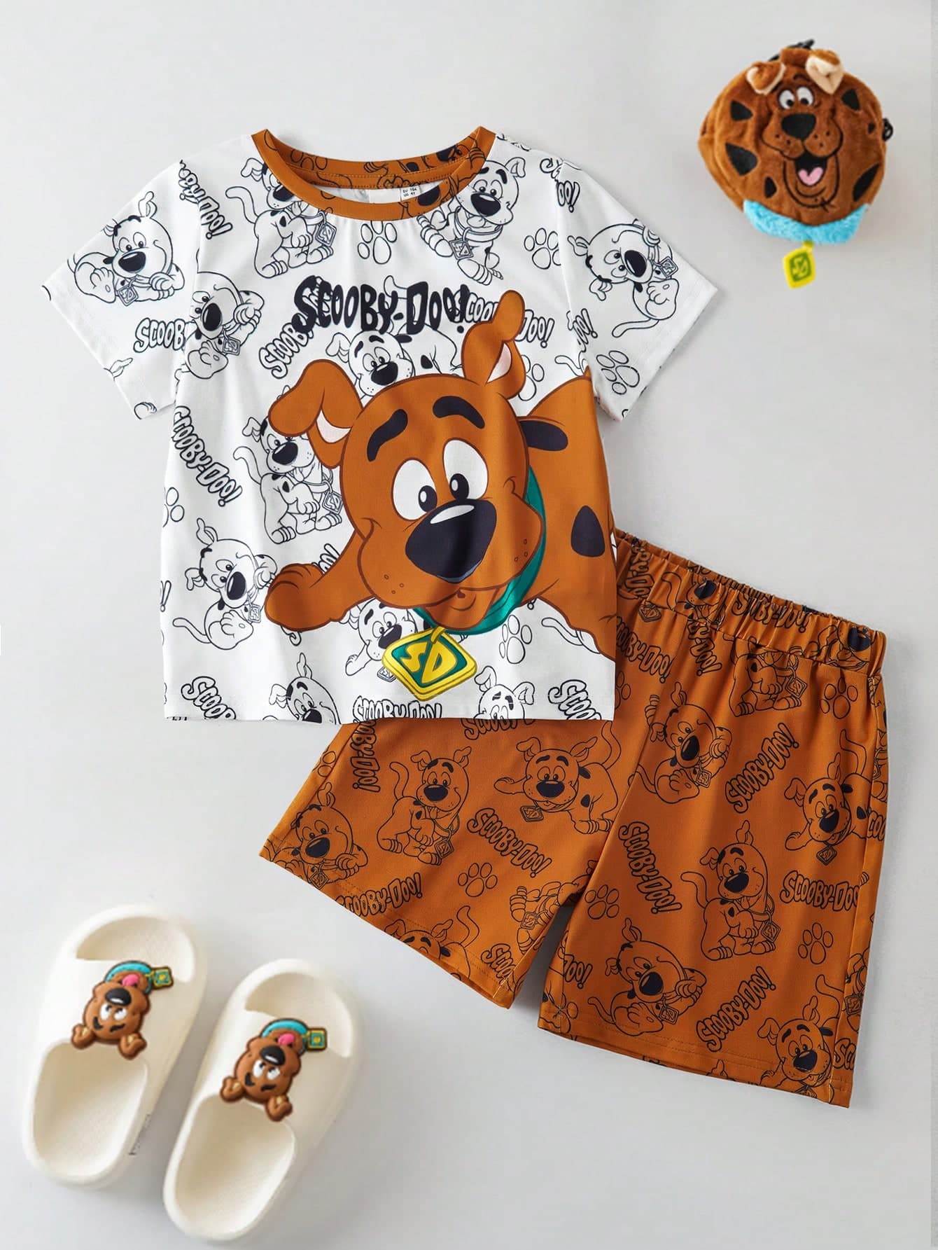 SCOOBY-DOO X SHEIN Young Boys Crew Neck Short Sleeve Cute Cartoon Print Casual T-Shirt Set, Summer