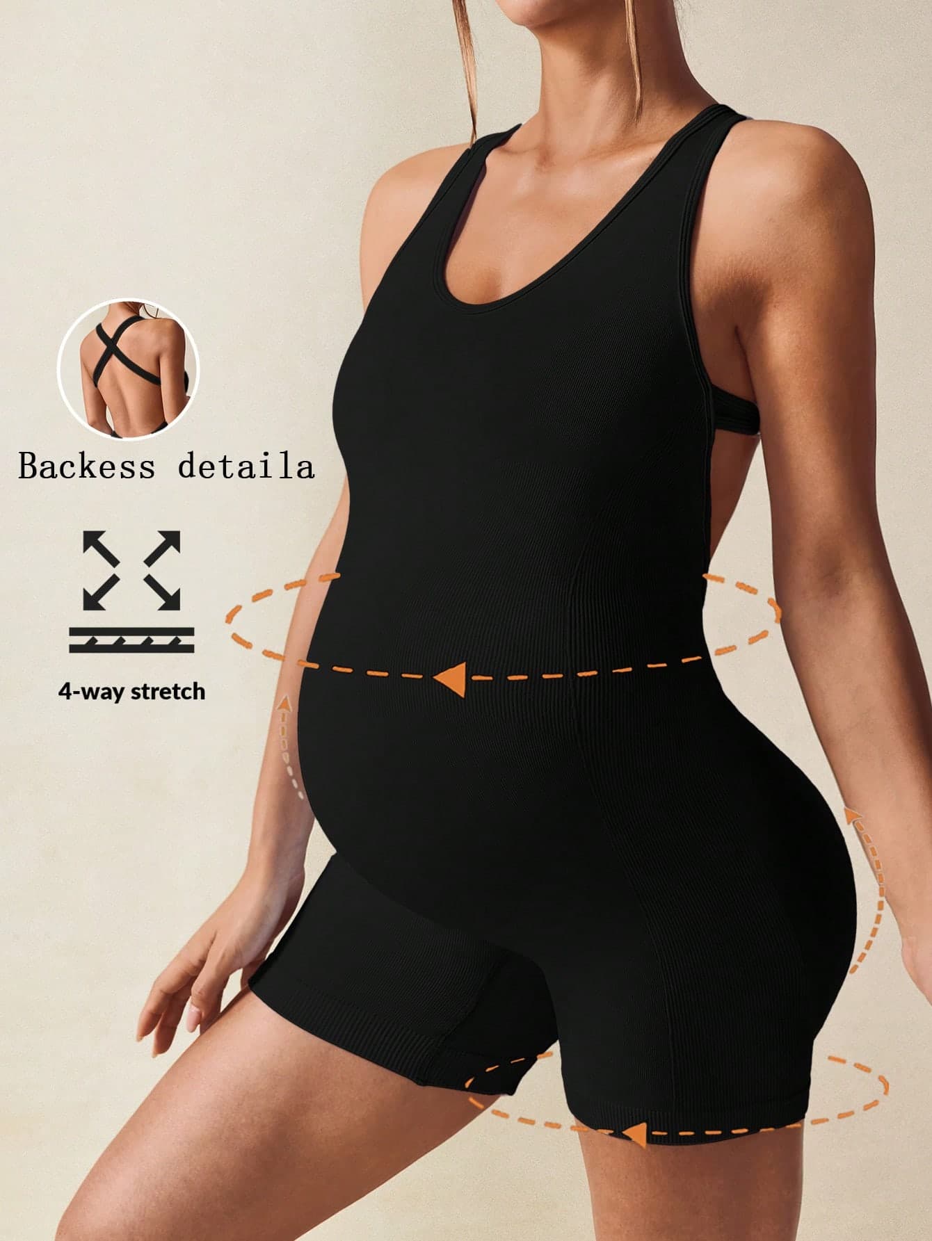 SHEIN Maternity Casual Solid Color Sleeveless Backless Romper For Summer,Word Cup