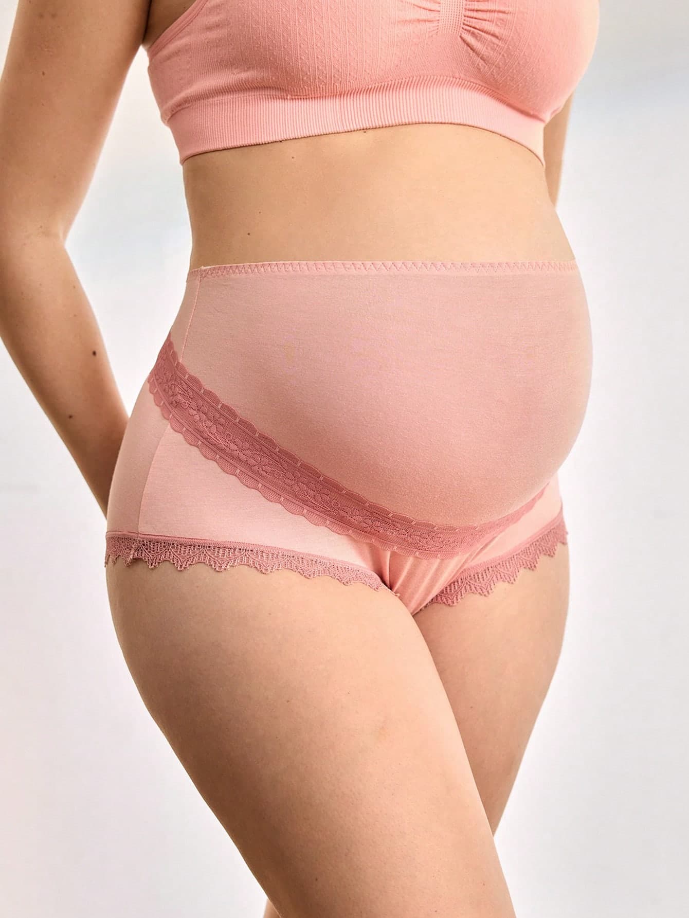 Moonlight&Mama Maternity Solid Color Lace Patchwork Comfortable Breathable Panties, Suitable For Daily Wear