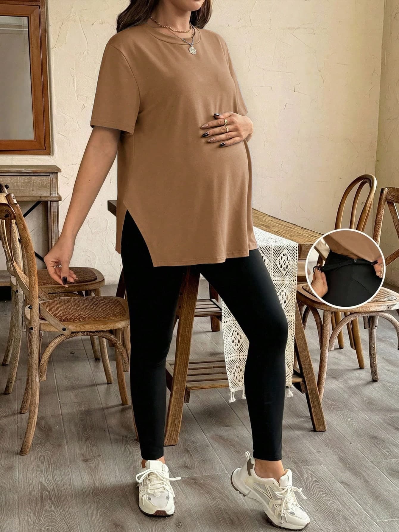 SHEIN 2pcs/Set Maternity Side Slit Loose Top And Skinny Pants