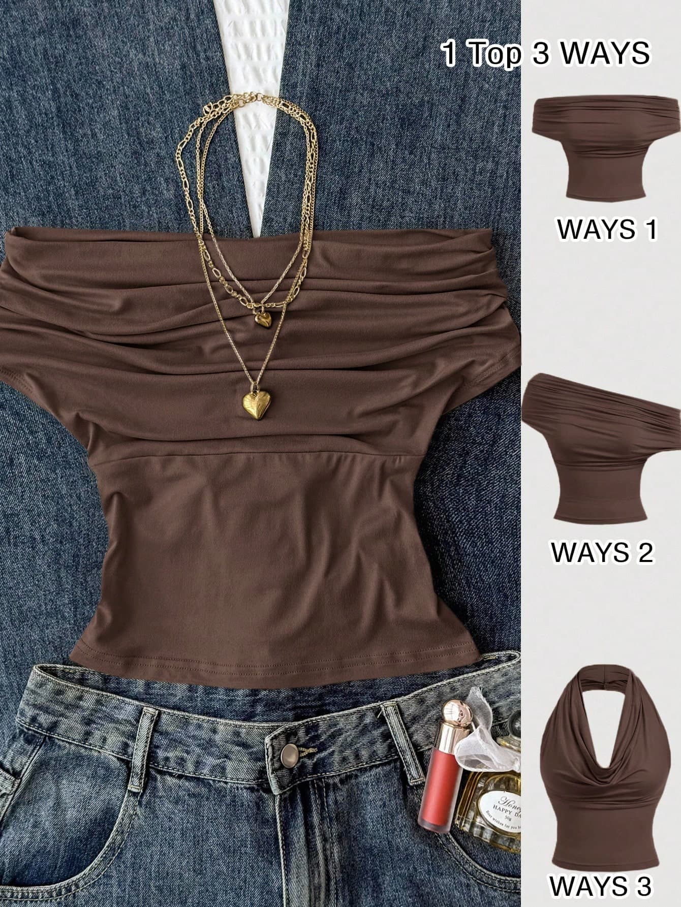 Teen Girl Summer Brown Tube Top,Versatile High Neck Off-Shoulder Fitted Top,Casual Party Cargo Style,Elegant Country Vacation Graceful Ballroom Top