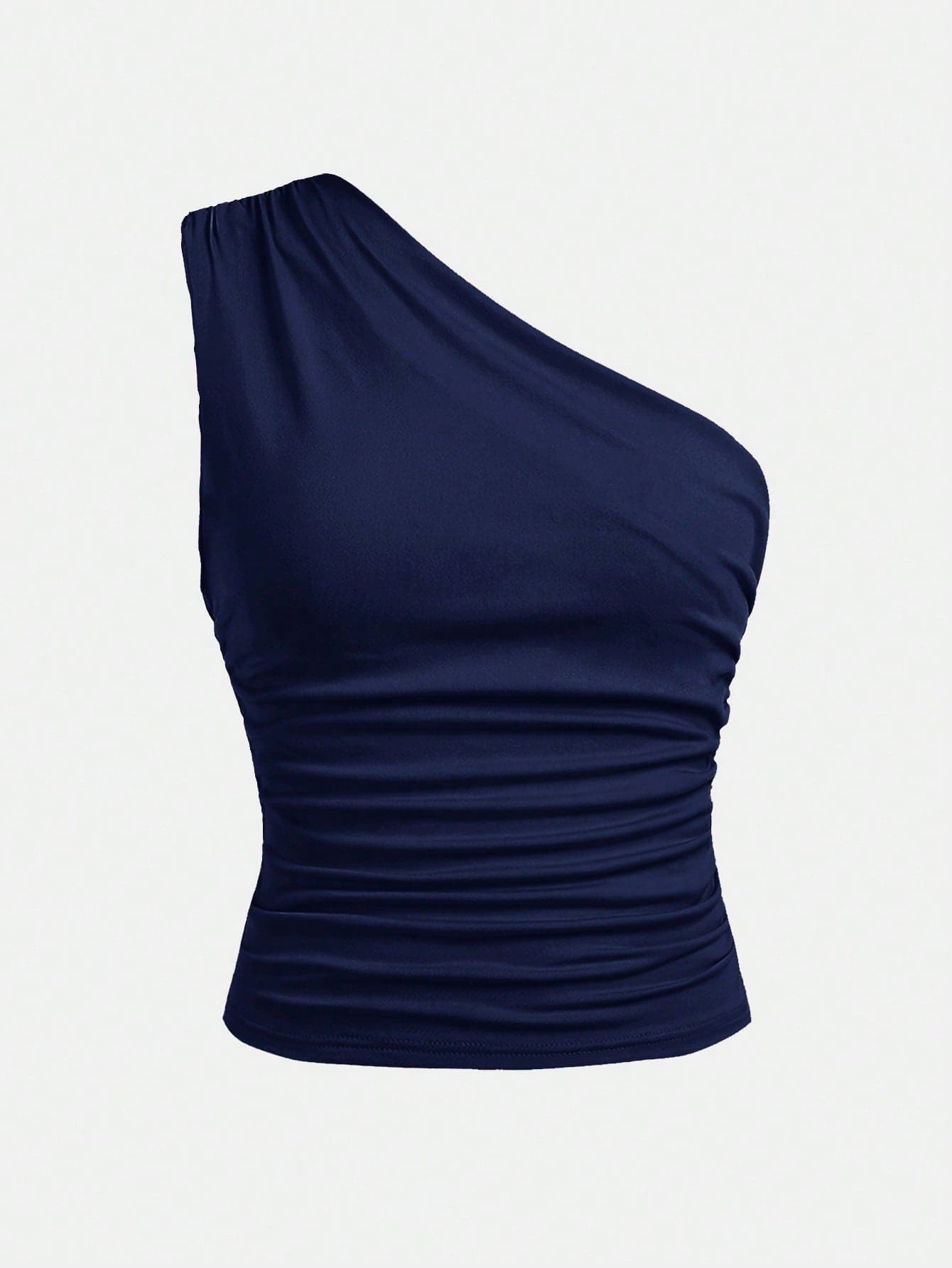 SHEIN Girlism Women's Summer Navy Asymmetrical One Shoulder Top,Teen Girl Solid Ruched Fitted Camisole,Casual Squishy Tube Top For Party,Cargo Style,Royal Blue