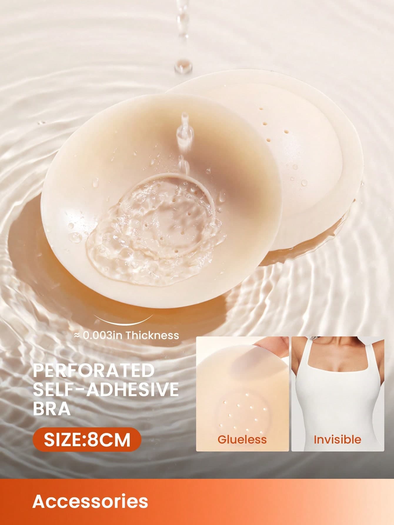 LUVLETTE Reusable Not Sticky Self-Adhesive No-Show Silicone Light Nude Nipple Covers-No Glue In The Middle-Vanilla Wedding Bra