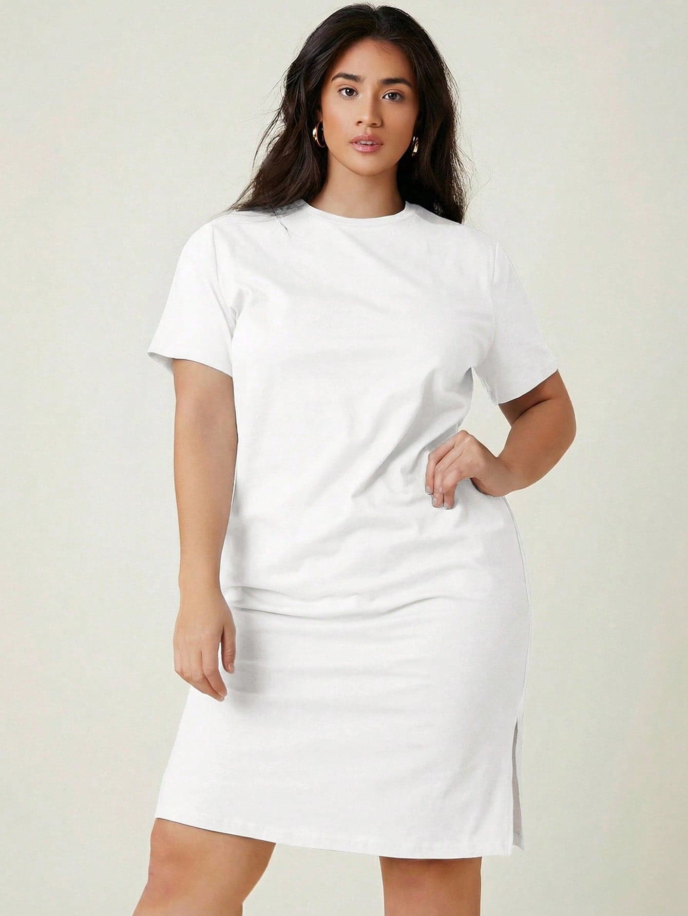 Rosumi Plus Solid Split Hem Tee Dress