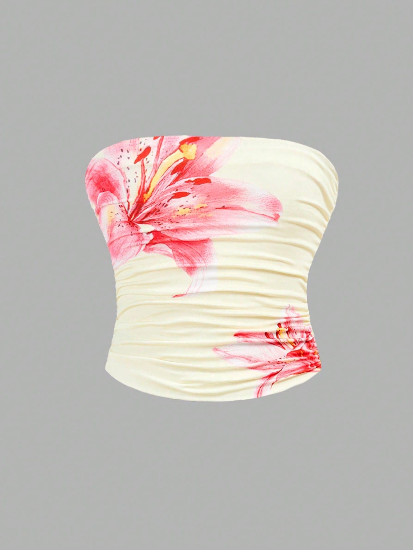 SHEIN Girlism Tween Girl Floral Print Ruched Casual Minimalist Camisole Strapless Top Tube Tops Shirts For Teen Girls Tube Top Summer Tube Top Flower Top