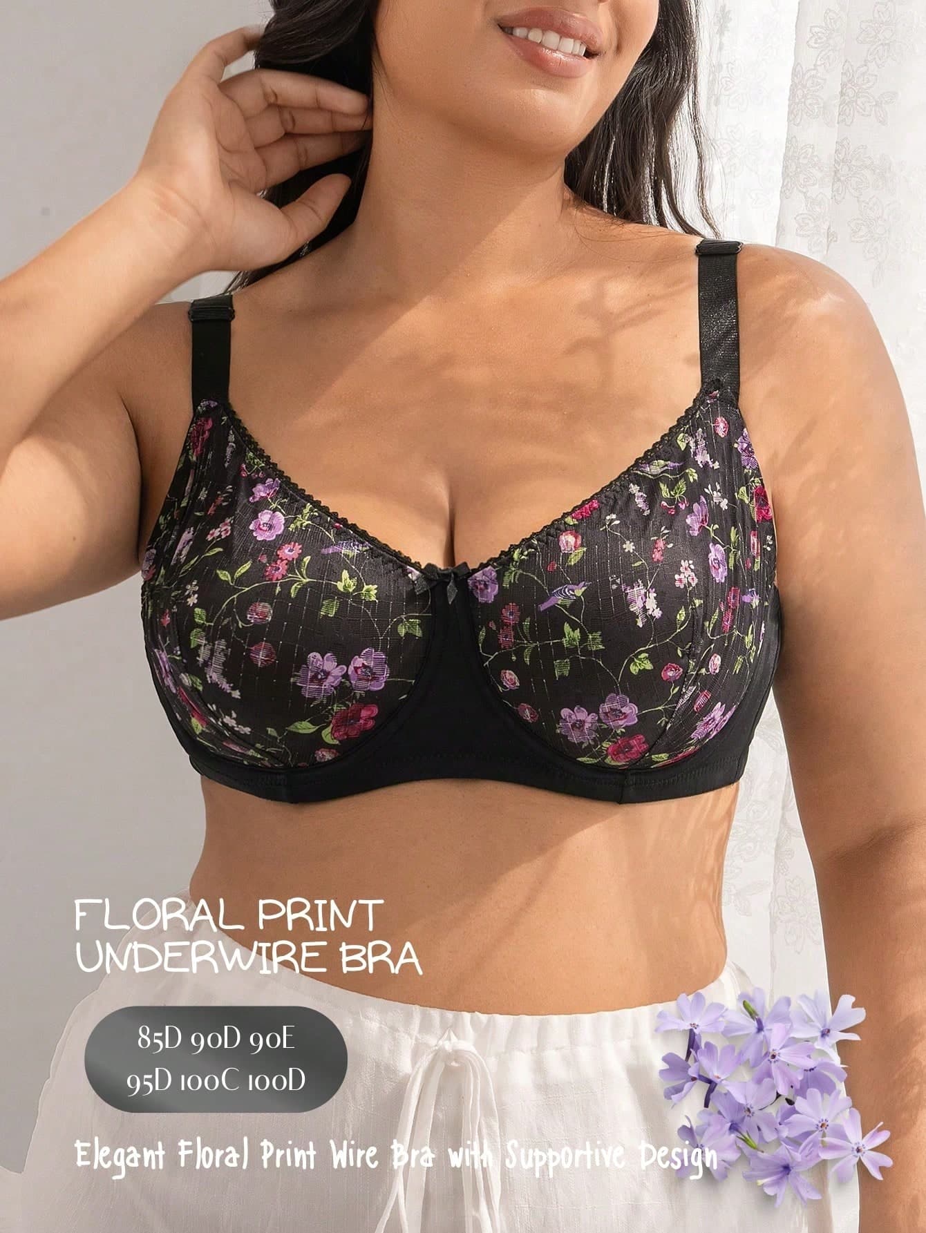 DesireSculpt Elegant Plus Size Underwire Bra With Backless Design And Vibrant Floral Print