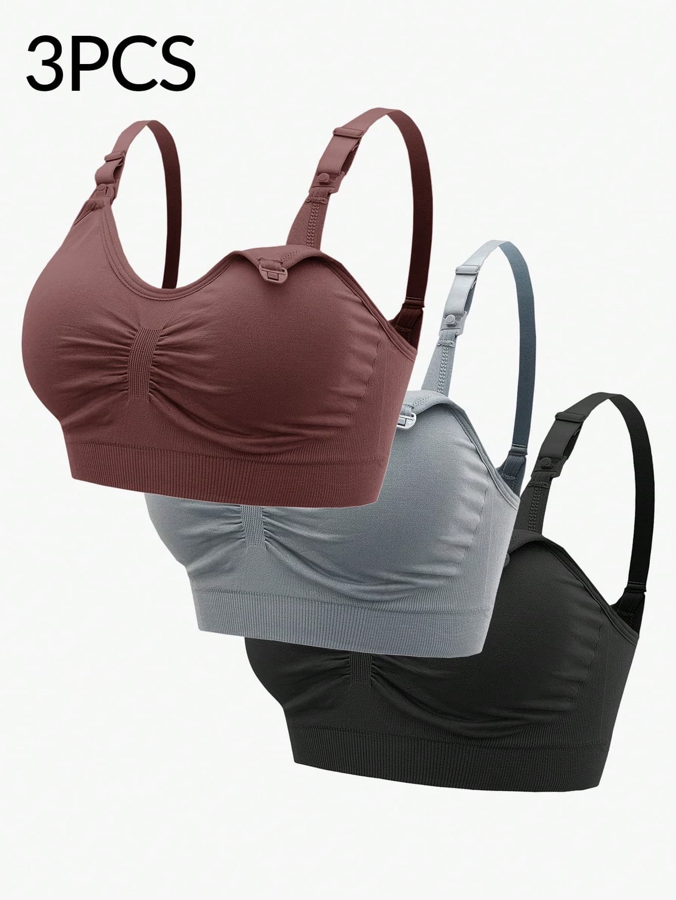 Moonlight&Mama 2026 Hot Selling Women's Fashionable & Comfortable Minimalist Solid Color High Quality Seamless Maternity & Nursing Bras 3 Pieces Set