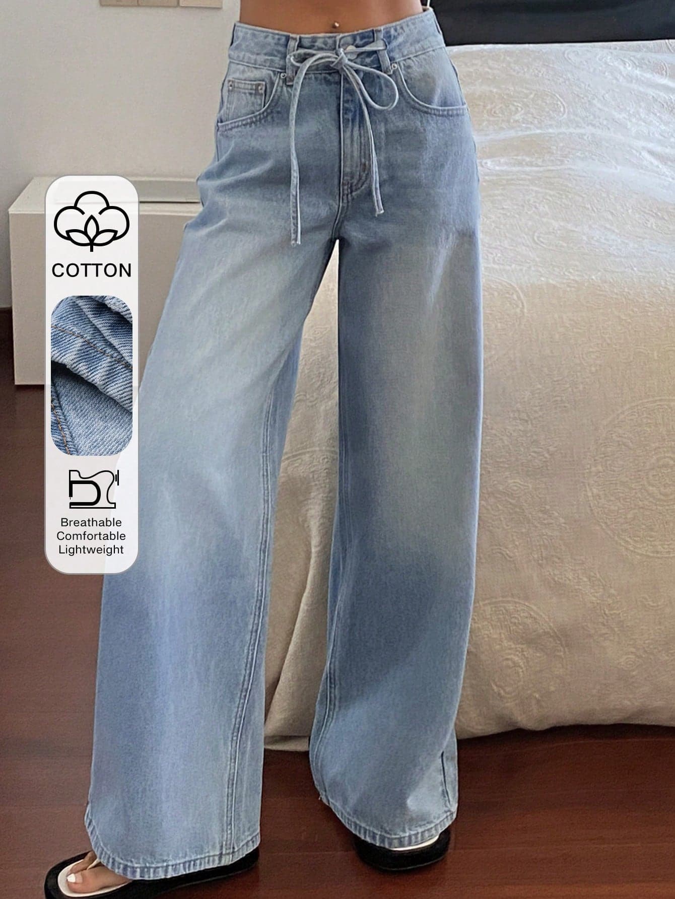 DAZY Women's Regular Mid-Rise Waist Decorative Casual Straight Leg Jeans Y2k
