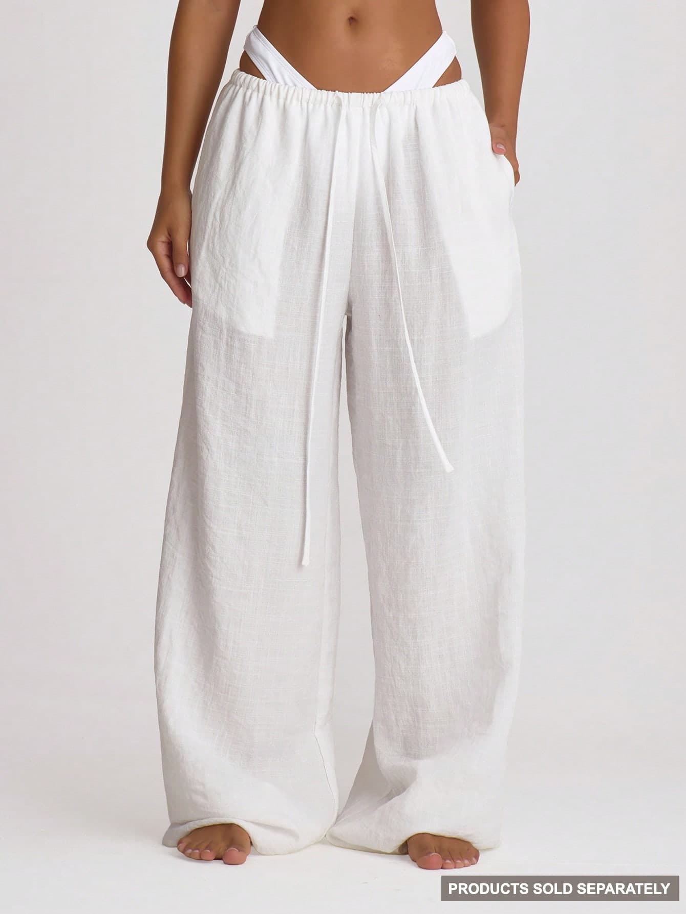 Musera Resort Premium Drawstring Wide Leg Linen Trousers Cover Up Swim Vacation Holiday Summer Travel Beachwear