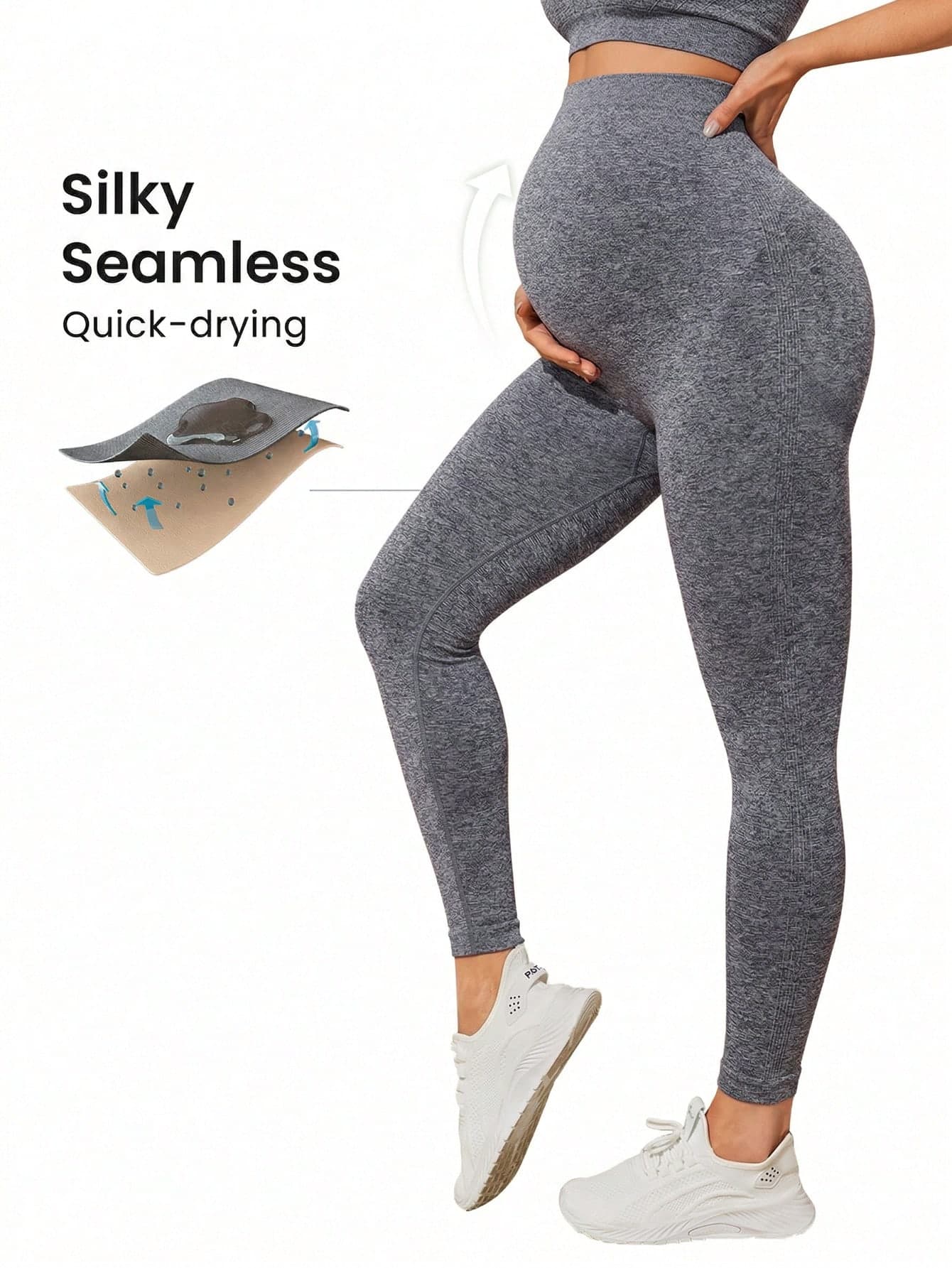 SHEIN Maternity Solid Color High Waist Casual Sports Capri Pants