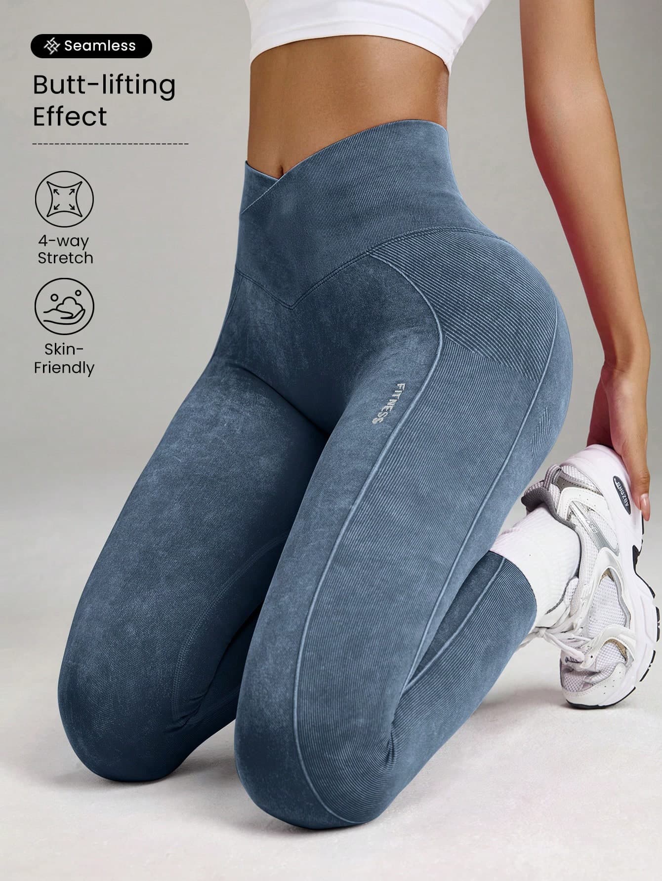 Eassivo Eassivo Seamless High Elasticity Yoga Exercise Sports Criss-Cross Waist Sandwashed Sports Leggings