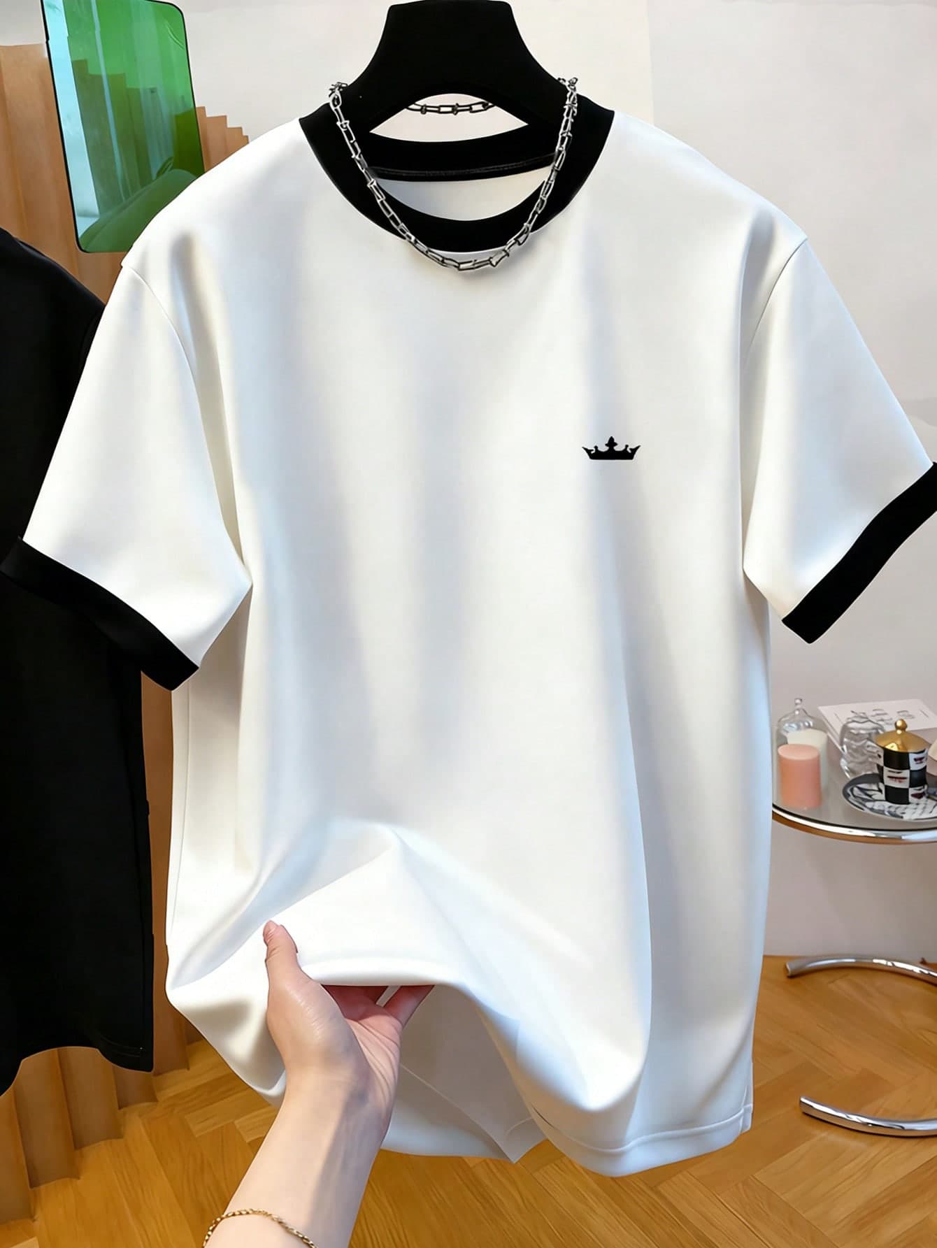 Teens' Casual Contrast Color Crown Graphic Crew Neck Short Sleeve T-Shirt, Summer
