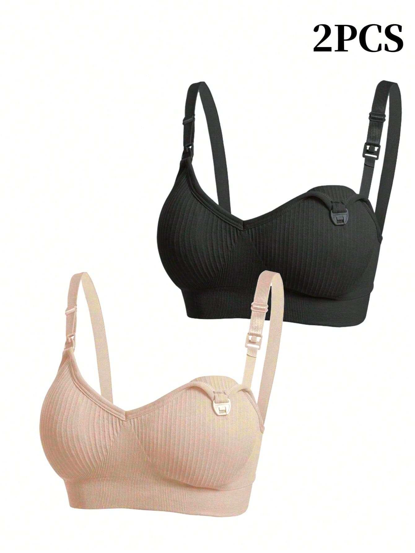 Moonlight&Mama 2pcs Set Maternity Seamless Non-Sagging Nursing Bras, Solid Color Without Padding