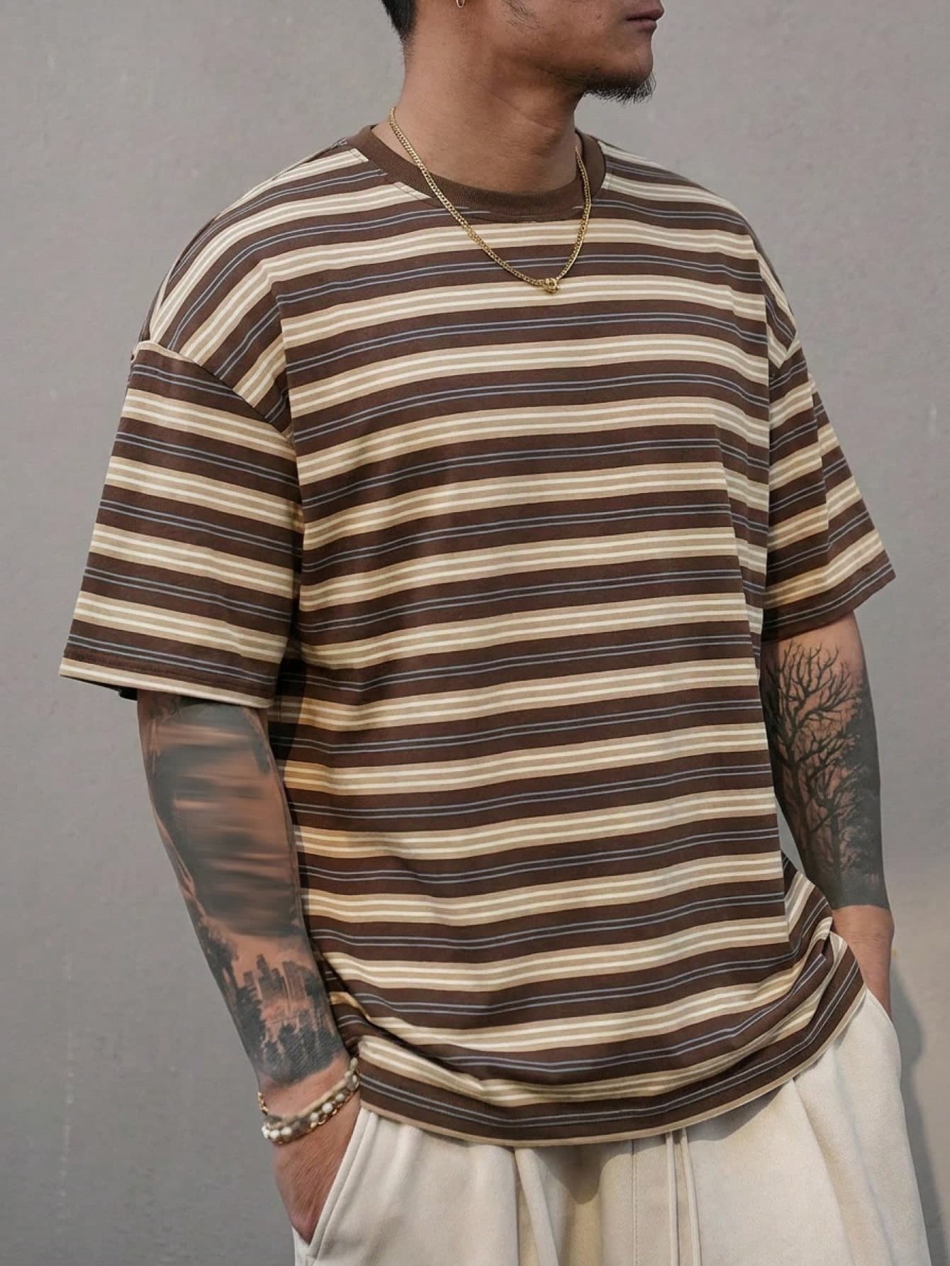 DAZY Men's Striped Colorful Short Sleeve T-Shirt, Summer