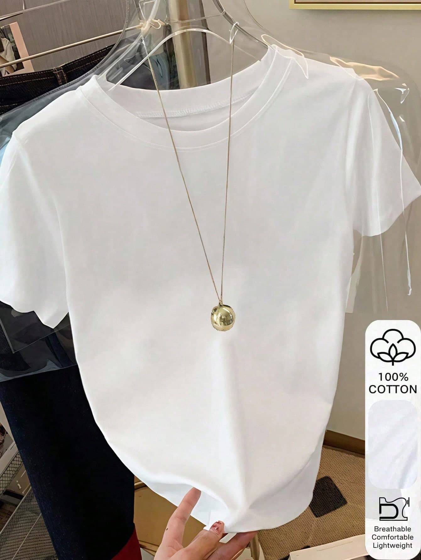 Resyla Women's Solid Color Minimalist Casual Round Neck Short Sleeve T-Shirt