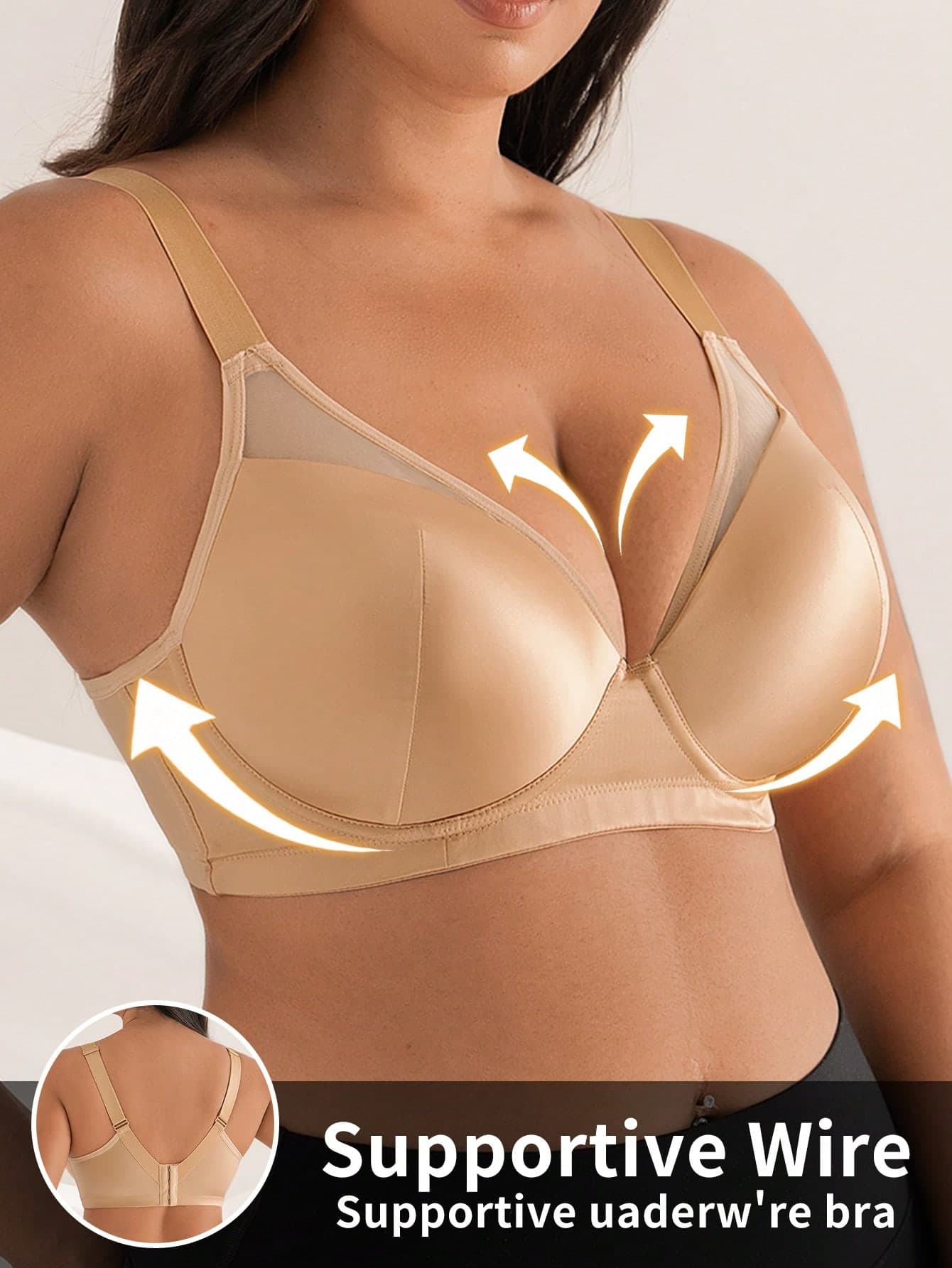 DesireSculpt 1pc Plus Size Lace Patchwork Shiny Fabric Underwire Bra