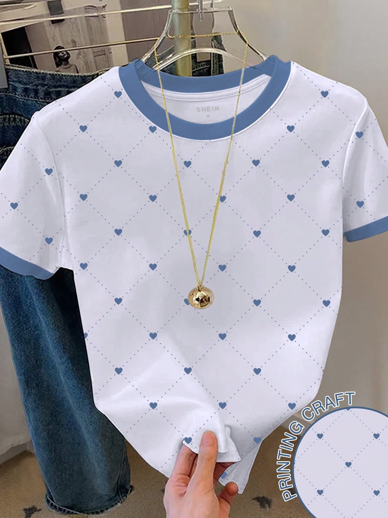 Resyla Women's Colorblock Heart Print Short Sleeve Casual Round Neck T-Shirt