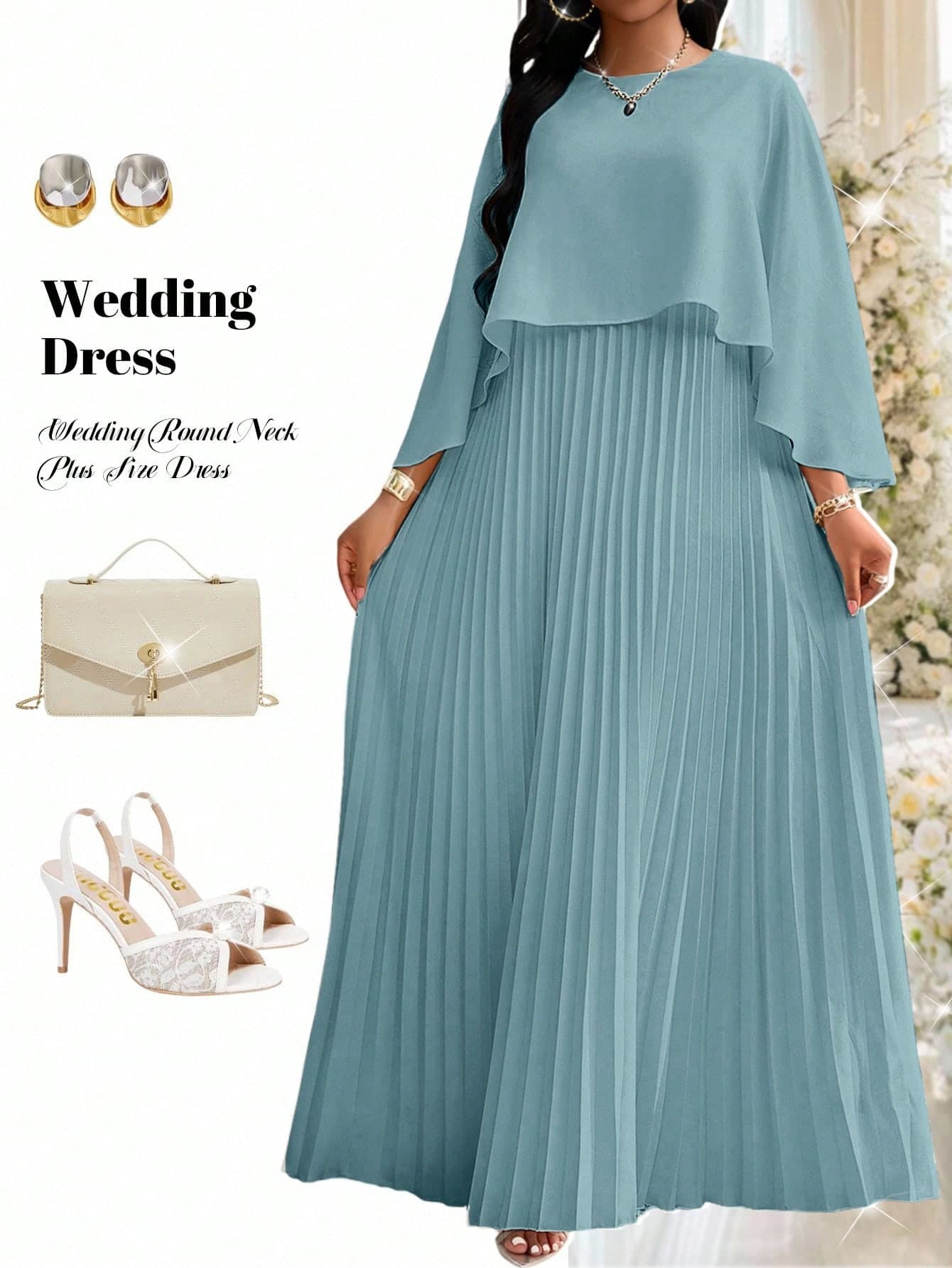 Fleurora Plus Size Mint Blue Pleated Dress, Fashionable For Summer Dusty Wedding Guest Light Bridesmaid Spring Elegant Dresses Sky Women