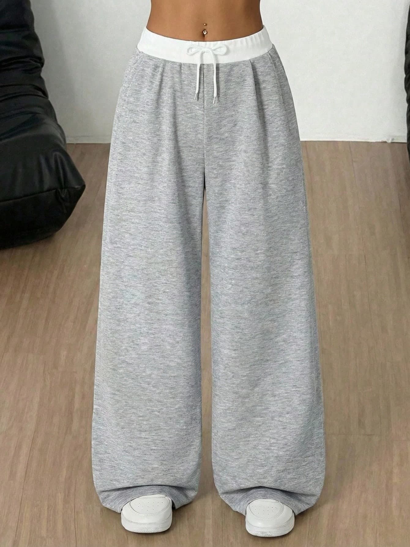 SHEIN Drawstring Hem Wide Leg Straight Casual Pants Fall Winter