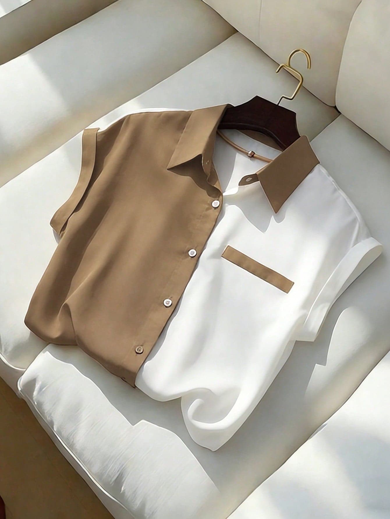 GlowEve Women's Elegant Color Block Short Sleeve Blouse, Summer