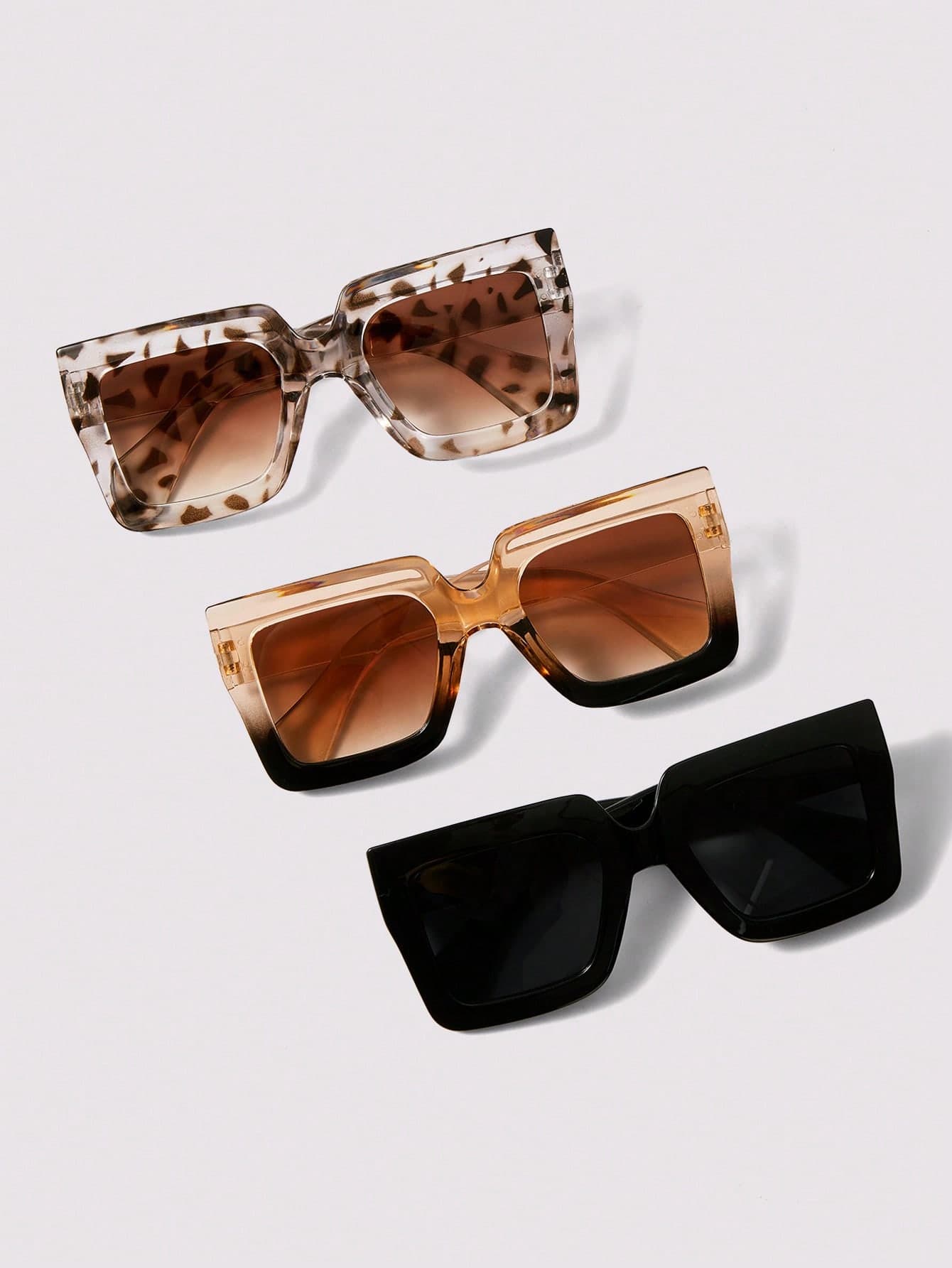 Visivana 3pcs Plastic Geometric Oversized Full Frame Leopard Print Classic Retro Timeless Women's Set, Suitable For Dance Parties, Outdoor Travel, Halloween Street Photography, Music Festivals, Carnivals, Creative Fashion Glasses Accessories Modern Elegant Fashion Accessories