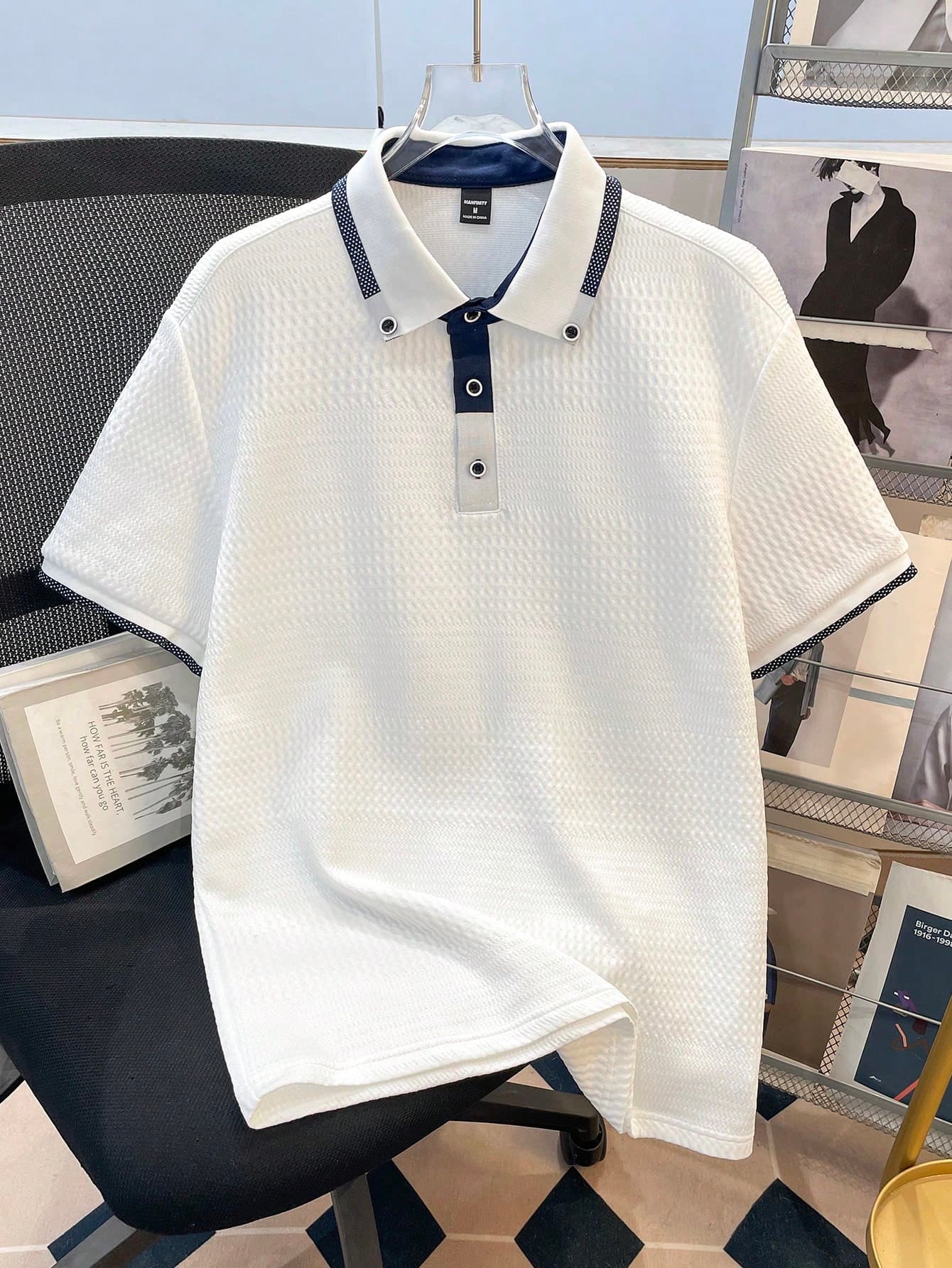 Manfinity Joysei Men's Turndown Collar Button Half Placket Casual Versatile Commuting Short Sleeve Polo Shirt