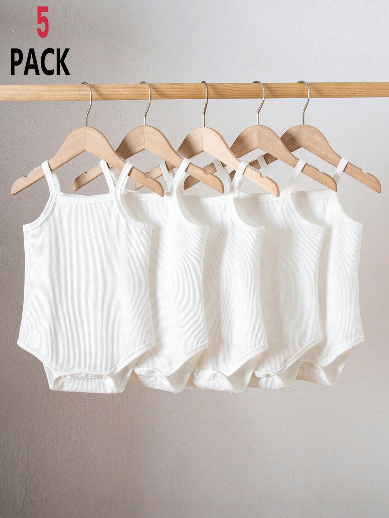 SHEIN Playful Pals 5pcs/Set Baby Girl 0-3Y Casual All-Match Versatile Solid Color Ribbed Knit Romper Bodysuit Set