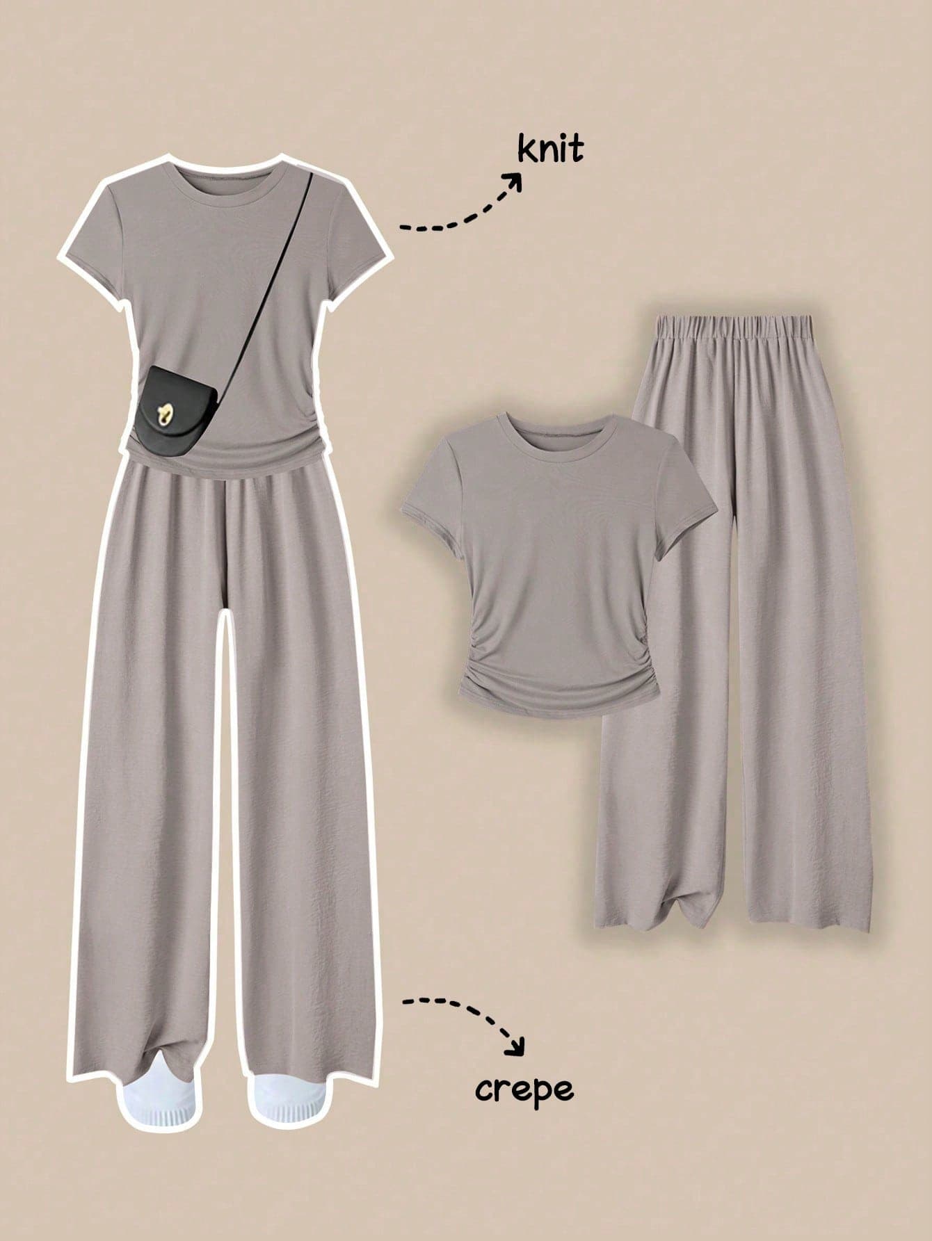 Franclia Women's Casual Solid Color Round Neck Short Sleeve Top And Pants 2 Pieces Set, Summer