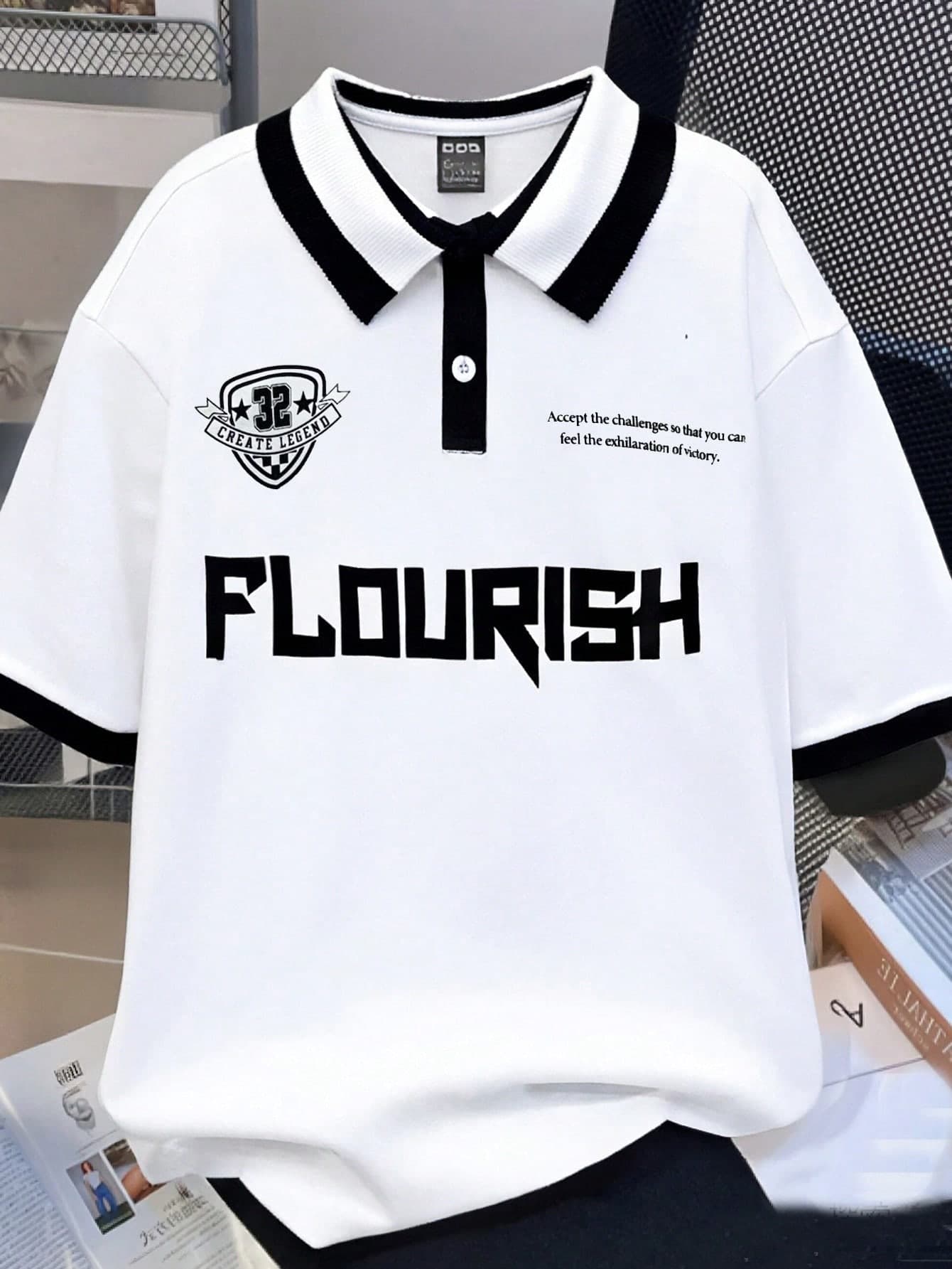 SHEIN Teen Boys' Contrast Ribbed Collar Letter POLO Shirt,Casual Fashion Soft White Summer Graduation Back-To-School Youth School Uniform Shirts,Holidays