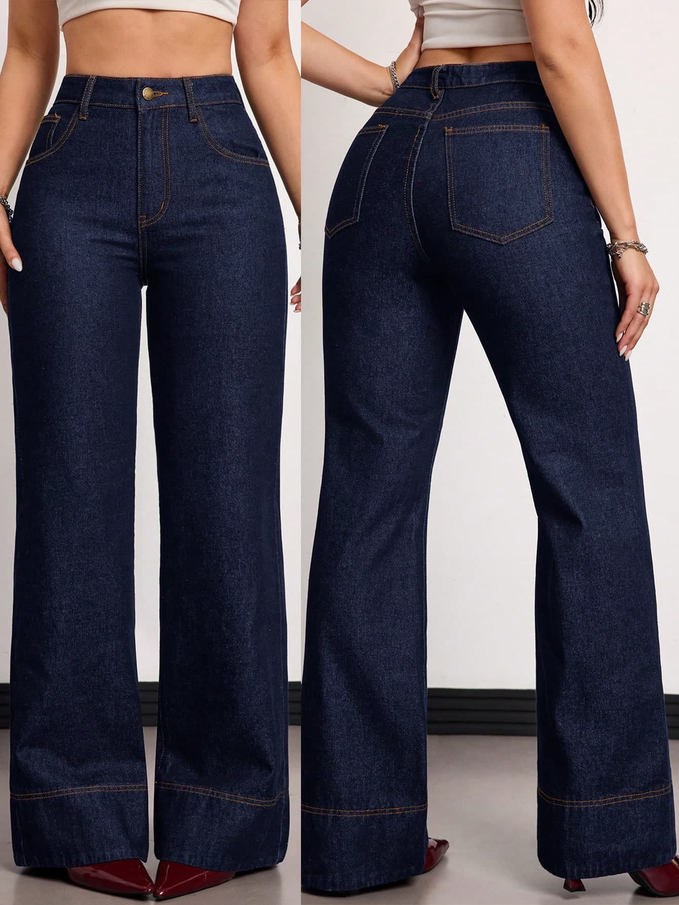 SHEIN Tall Women's High Waist Pocketed Wide Leg Loose Casual Versatile Jeans Summer And Spring Valentine's Day Wedding Elegant Denim Jeans, Tall Women
