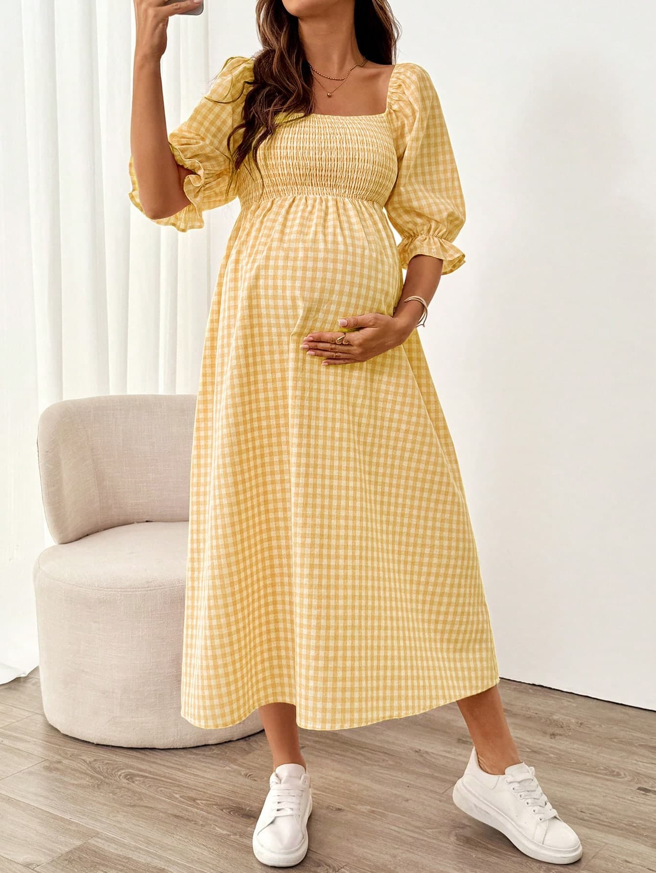 SHEIN Maternity Casual Plaid Dress For Summer