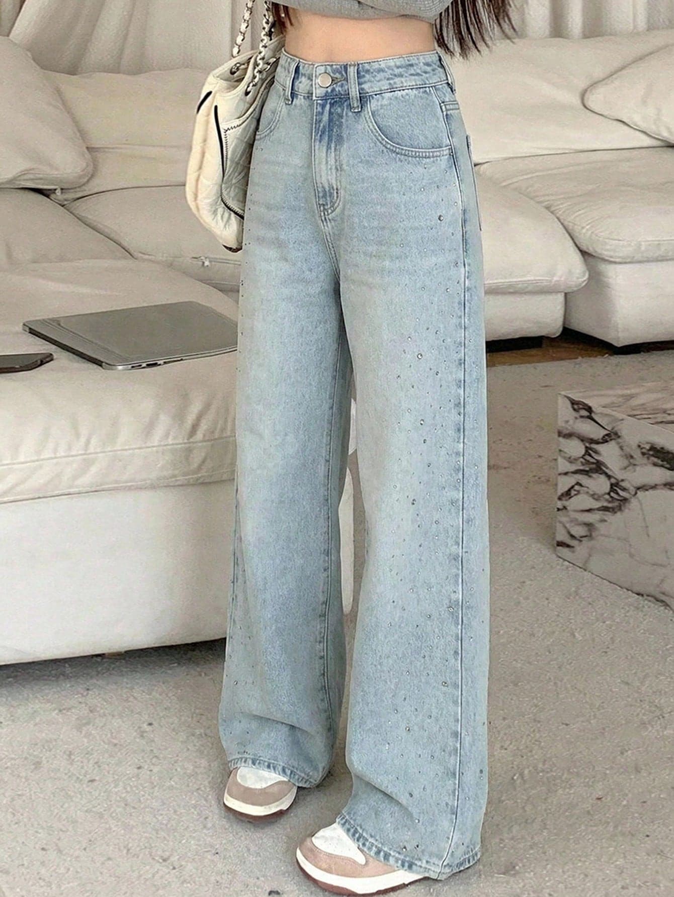 DAZY Women's High Waist Pockets Loose Wide Leg Jeans Summer