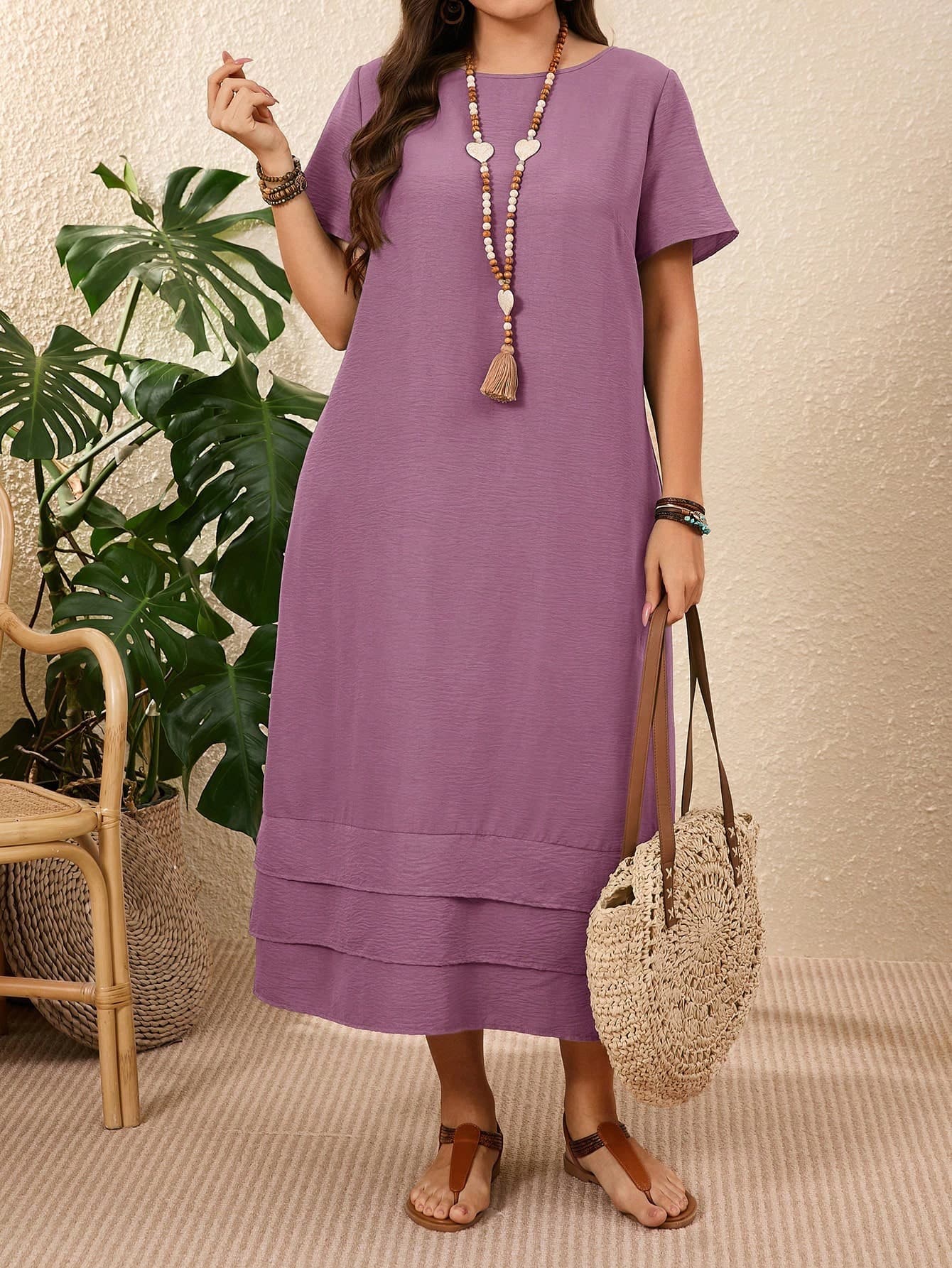 EMERY ROSE Plus Size Solid Color Short Sleeve Casual Vacation Dress Spring Outfits For Women Vacation Country Sage Green